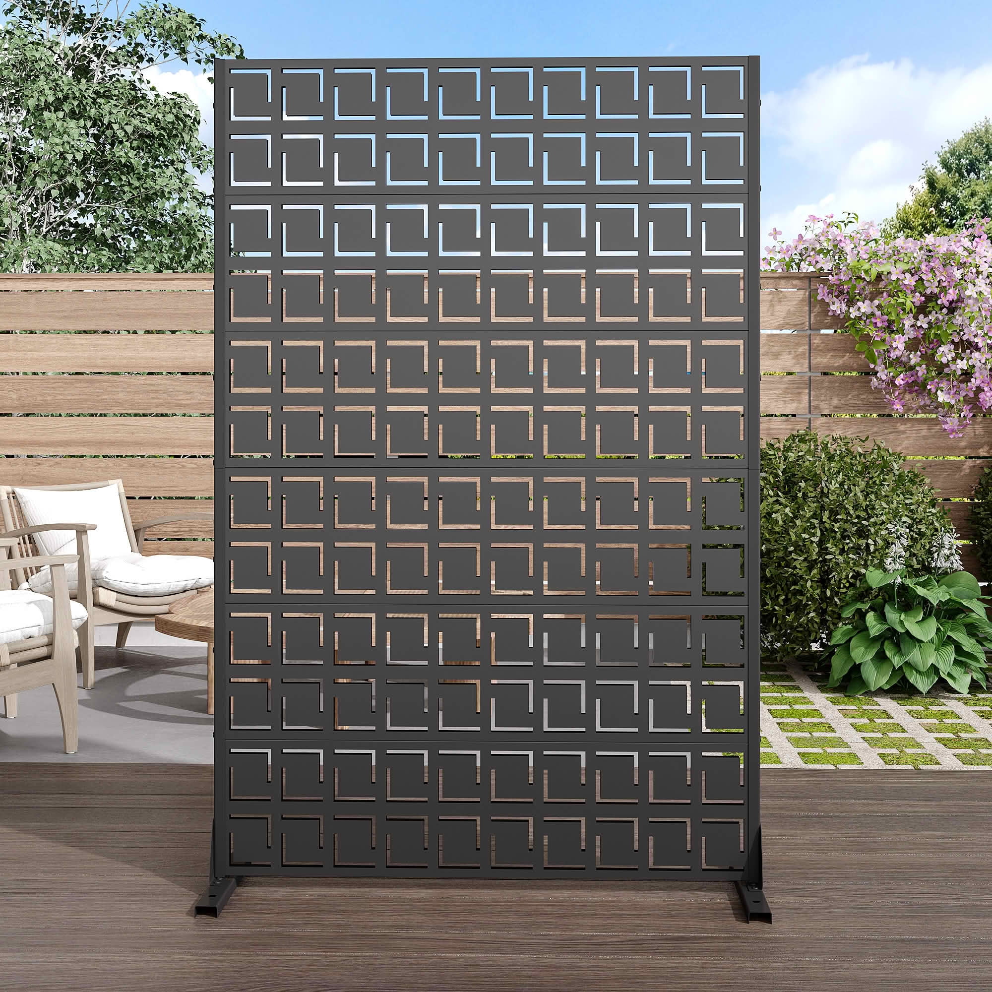 MAYEERTY 72x47 Black Outdoor Natural Privacy Panel Screen, 6 Piece Set Natural Folding Divider for Backyard and Garden