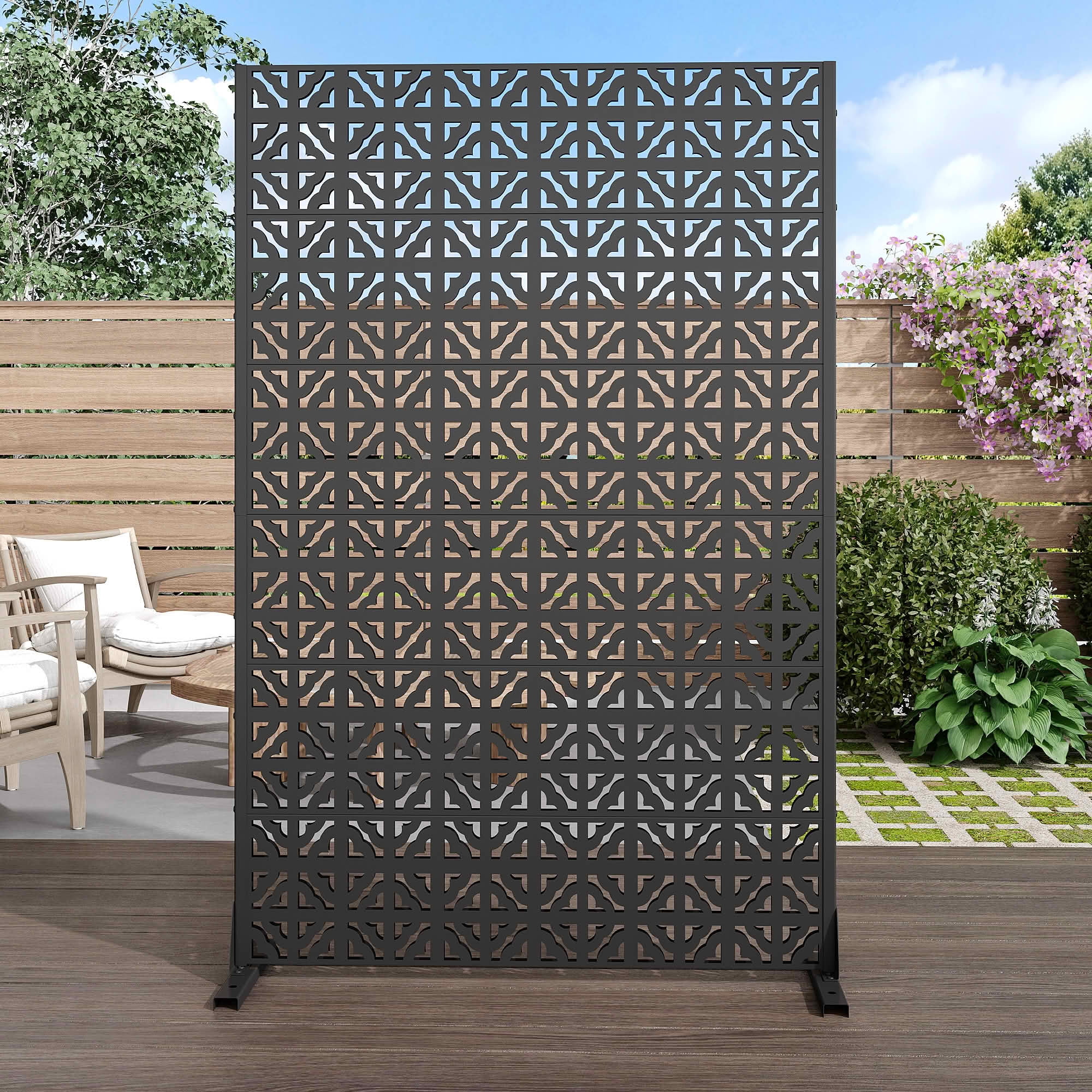 MAYEERTY 72x47 Black Outdoor Natural Privacy Panel Screen, 6 Piece Set Natural Folding Divider for Backyard and Garden