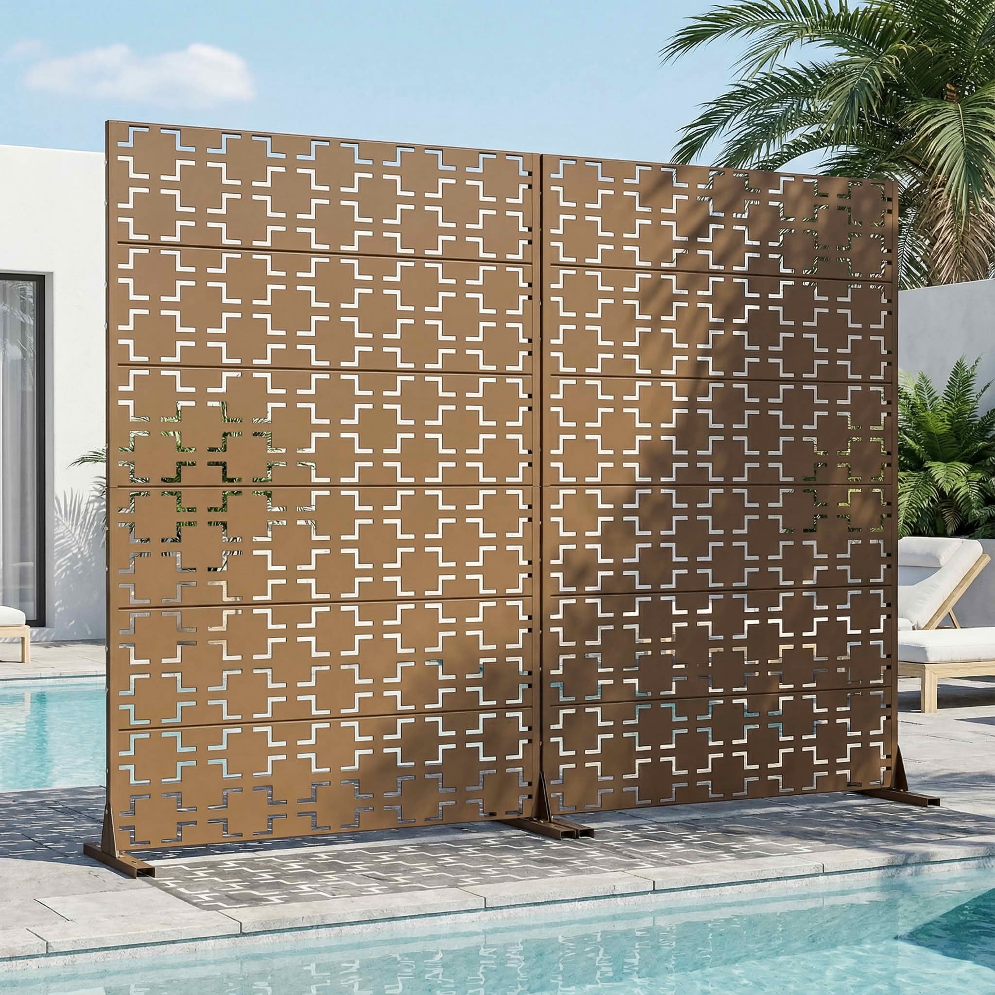 MAYEERTY 72x47 Brown Double-sided Outdoor Natural Privacy Panel Screen, 6 Piece Set Natural Folding Divider for Backyard and Garden