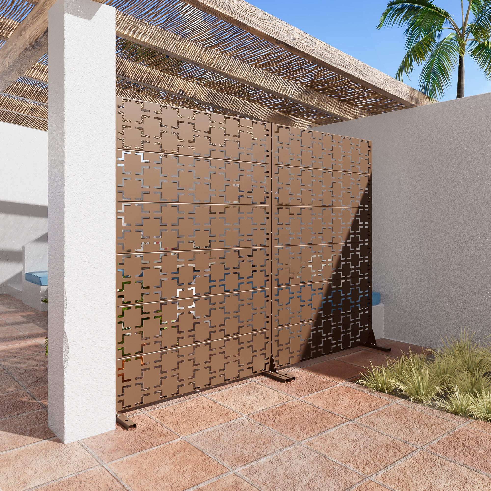 MAYEERTY 72x47 Brown Outdoor Natural Privacy Panel Screen, 6 Piece Set Natural Folding Divider for Backyard and Garden