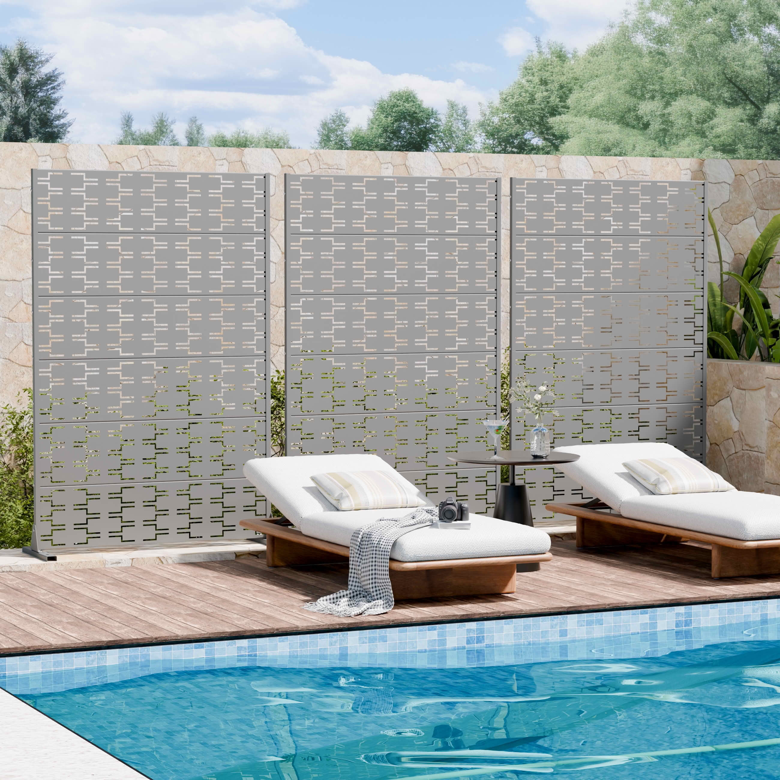 MAYEERTY 72x47 Gray Double-sided Outdoor Natural Privacy Panel Screen, 6 Piece Set Natural Folding Divider for Backyard and Garden
