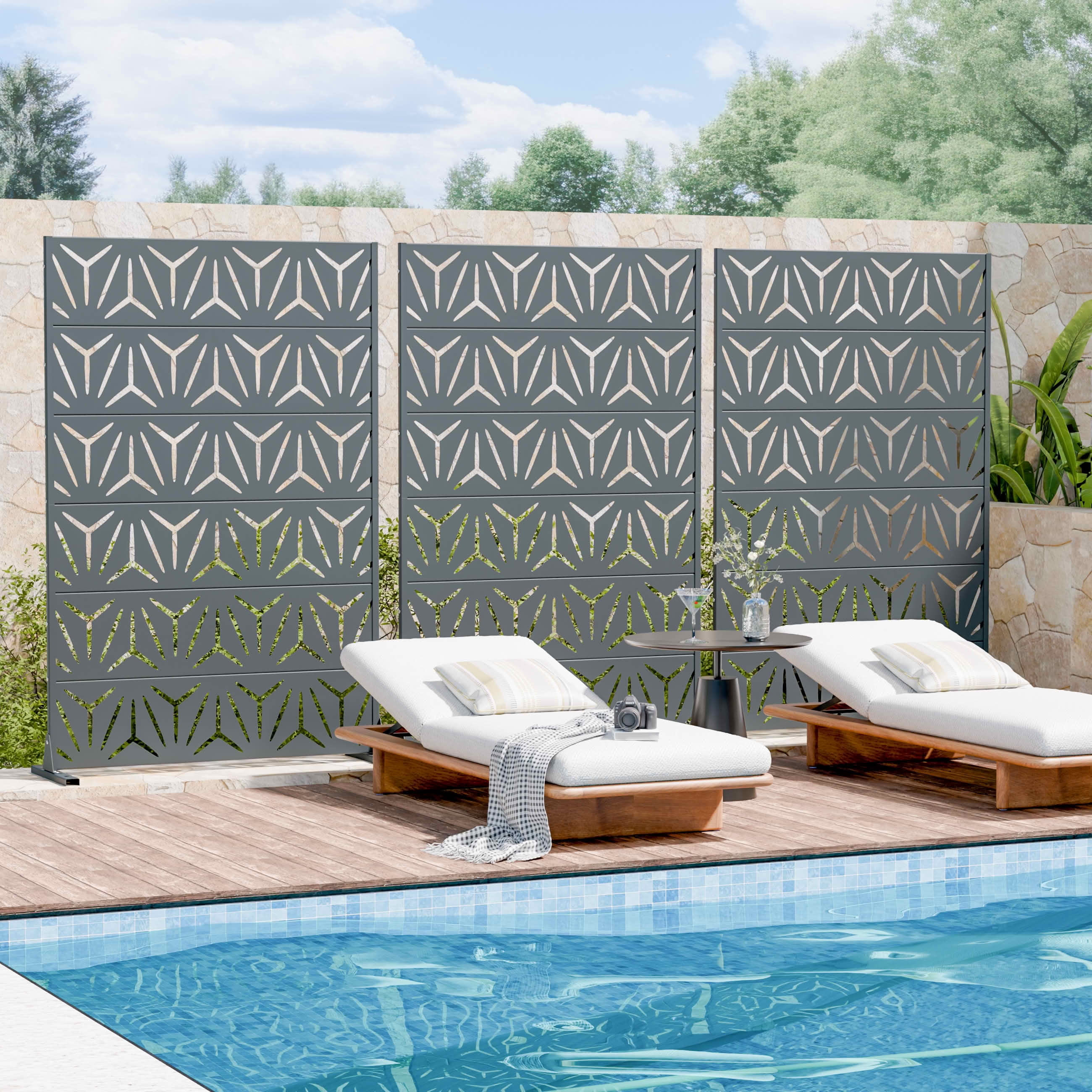 MAYEERTY 72x47 Gray Outdoor Natural Privacy Panel Screen, 6 Piece Set Natural Folding Divider for Backyard and Garden