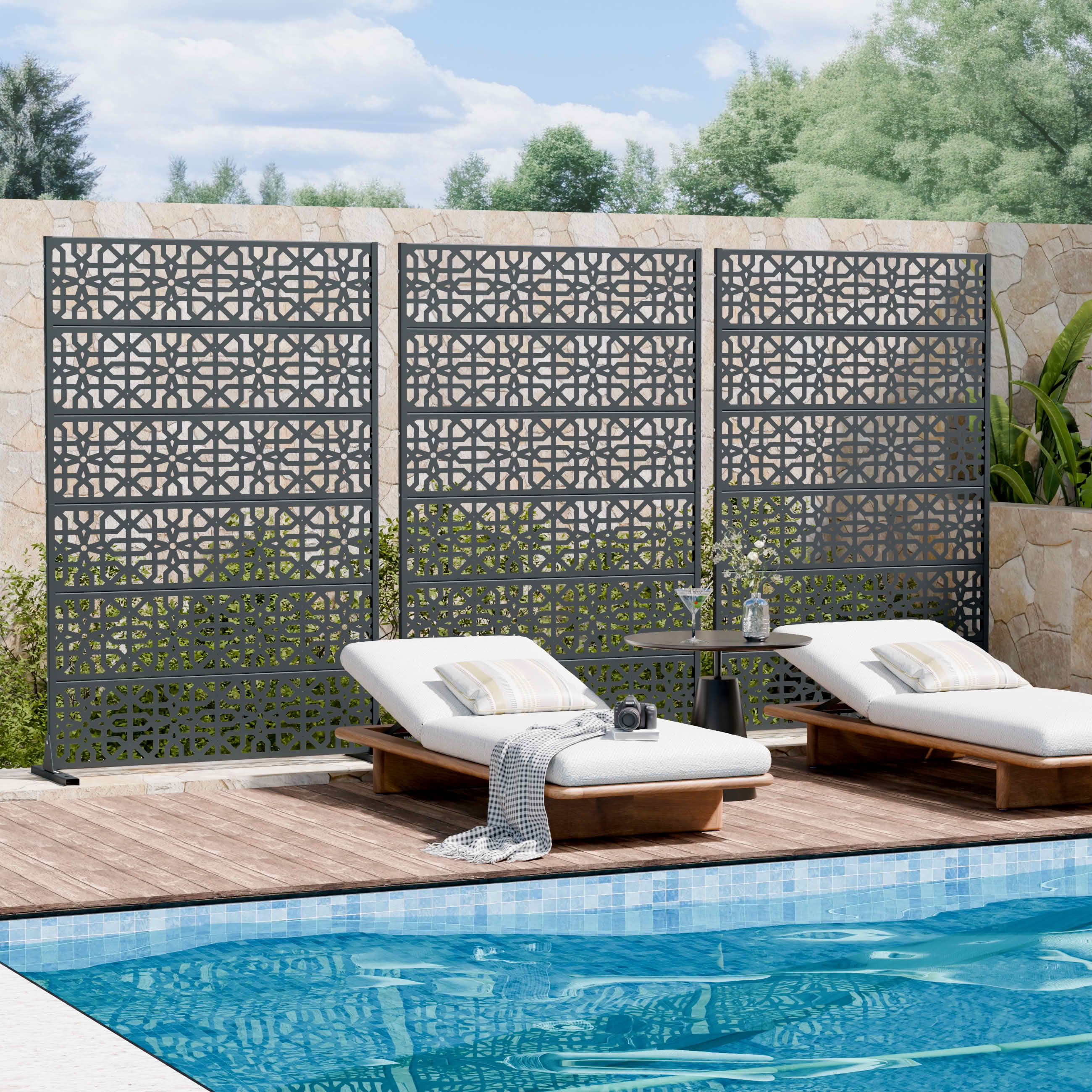 MAYEERTY 72x47 Gray Outdoor Natural Privacy Panel Screen, 6 Piece Set Natural Folding Divider for Backyard and Garden