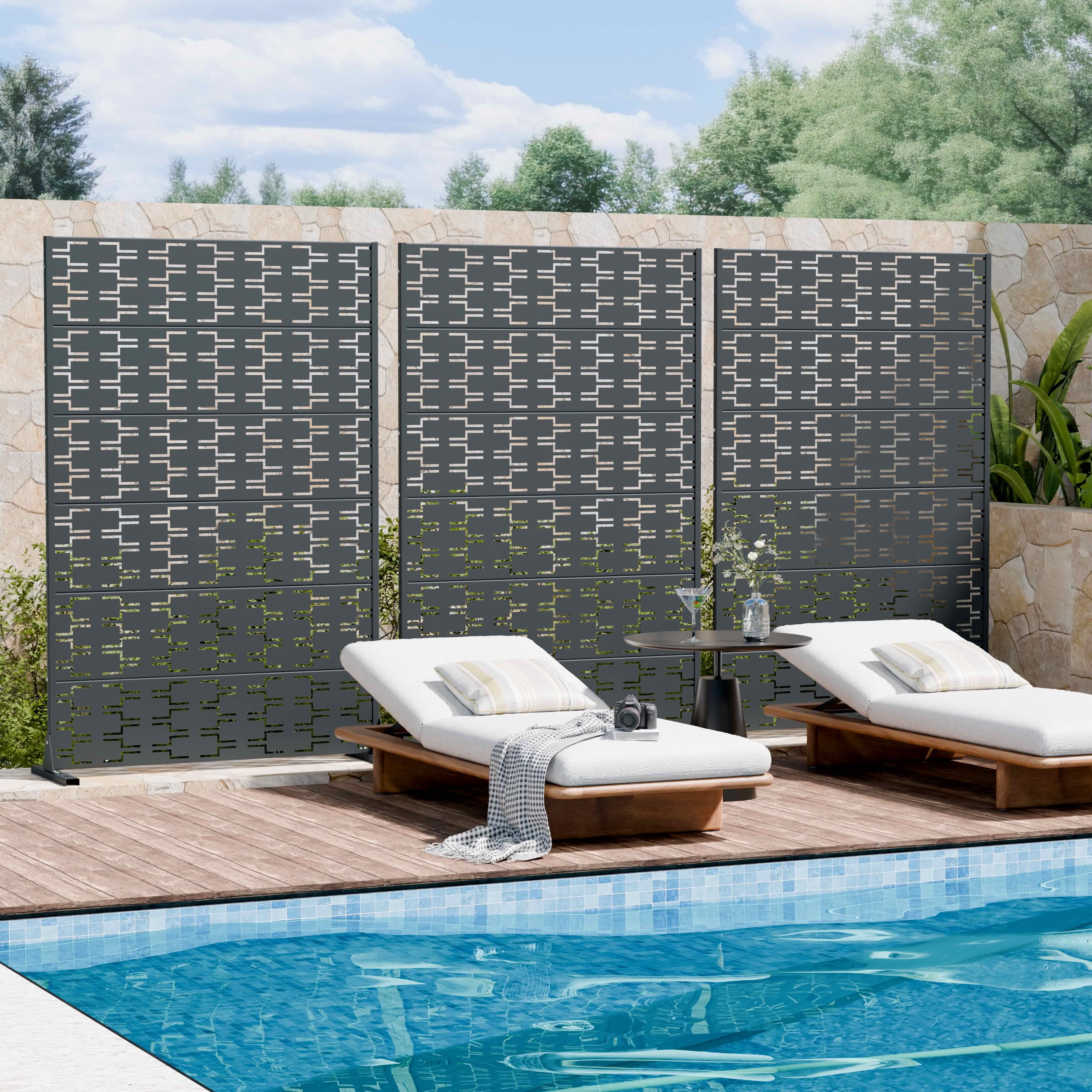 MAYEERTY 72x47 Gray Outdoor Natural Privacy Panel Screen, 6 Piece Set Natural Folding Divider for Backyard and Garden