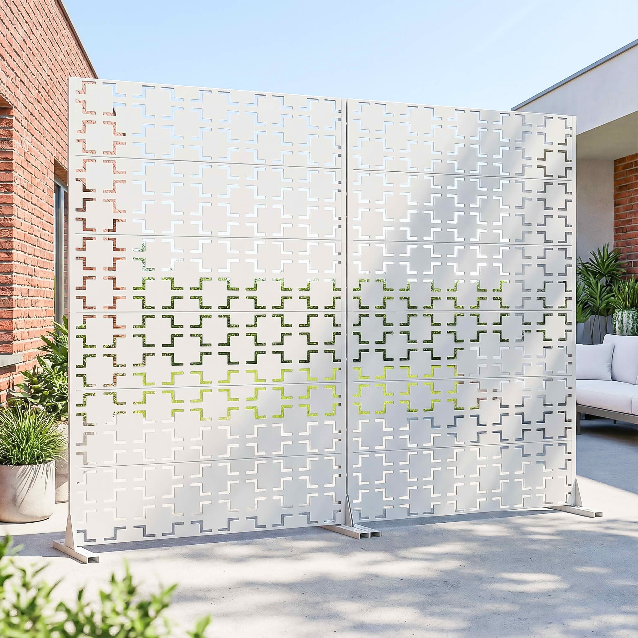 MAYEERTY 72x47 White Double-sided Outdoor Natural Privacy Panel Screen, 6 Piece Set Natural Folding Divider for Backyard and Garden