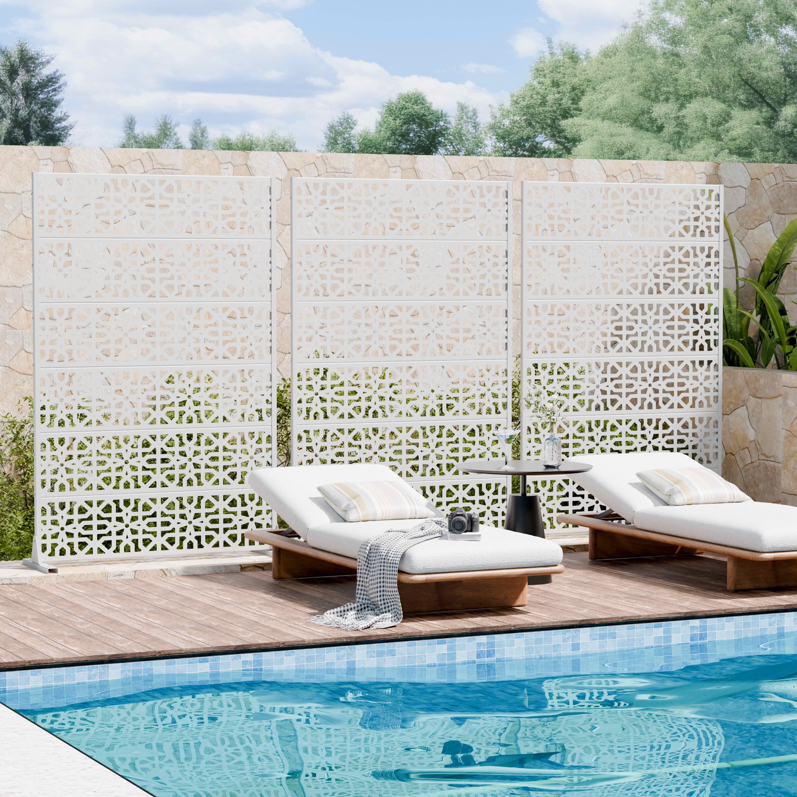 MAYEERTY 72x47 White Outdoor Natural Privacy Panel Screen, 6 Piece Set Natural Folding Divider for Backyard and Garden