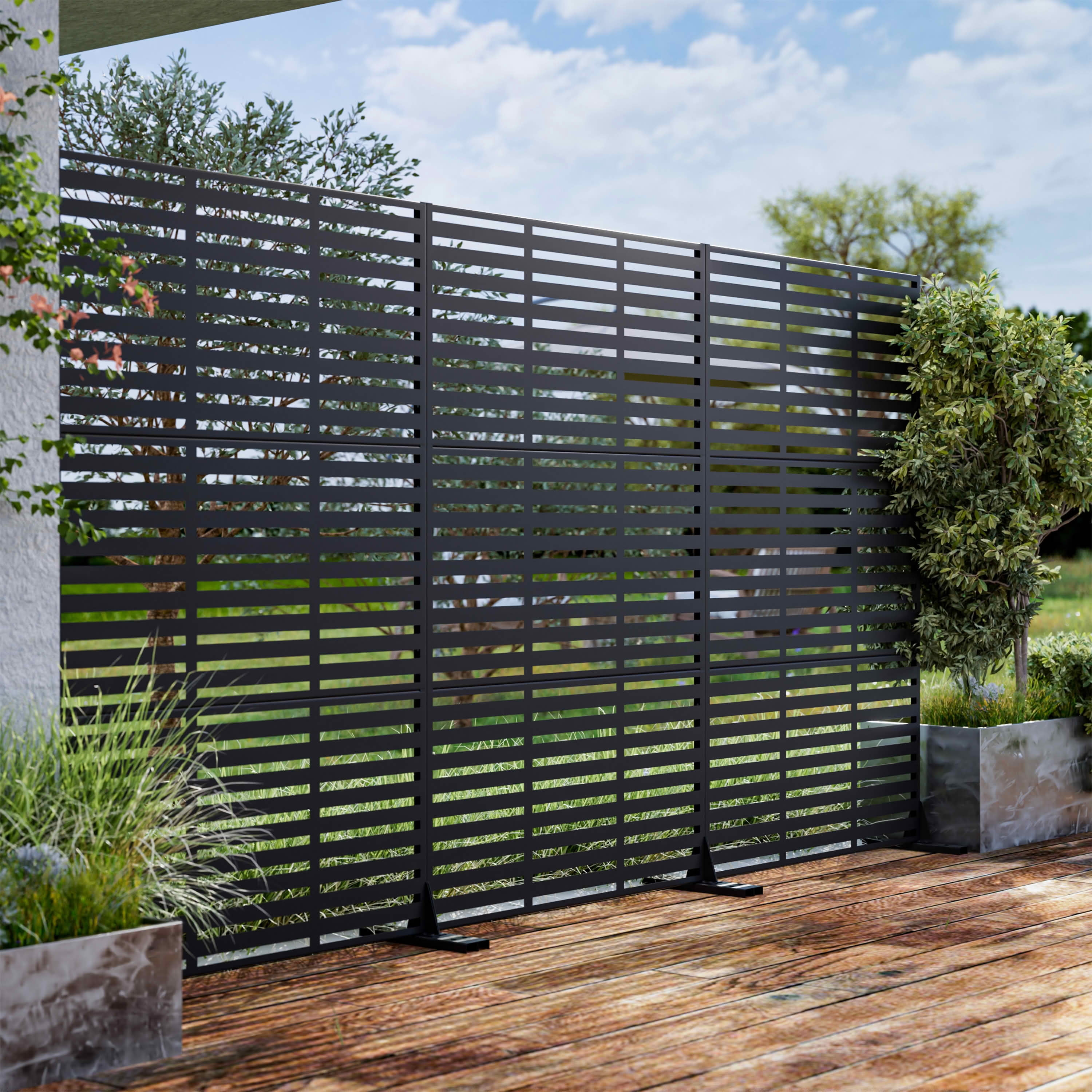MAYEERTY 72x47x16 Inch Black 3-Fold Louvered Galvanized Steel Privacy Screen for Outdoor Street