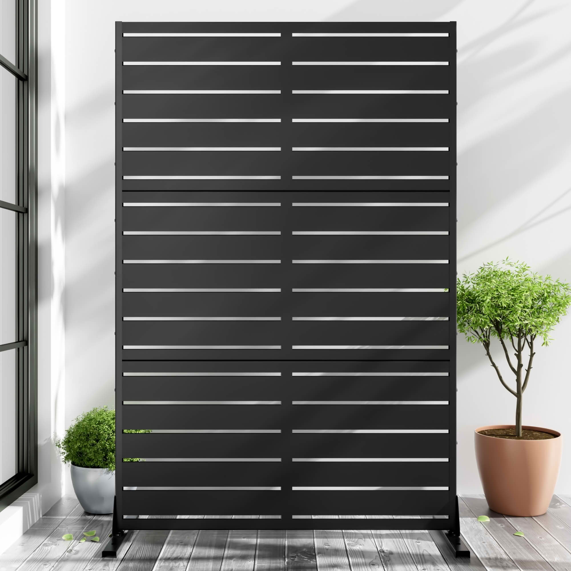 MAYEERTY 72x47x16 Inch Black 6-Fold Louvered Galvanized Steel Privacy Screen for Outdoor Street