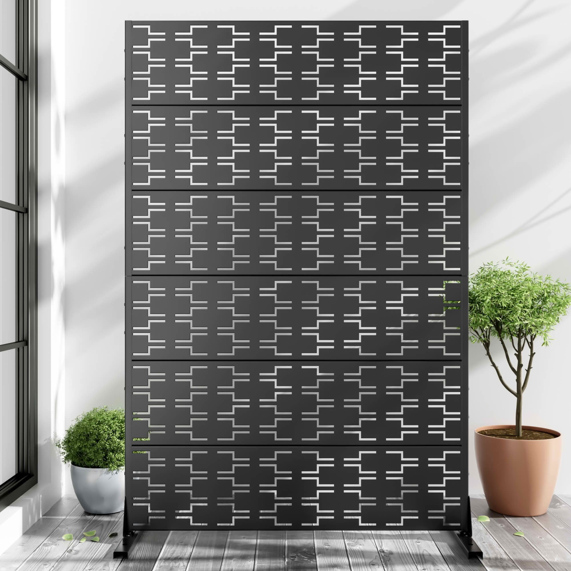 MAYEERTY 72x47x16 Inch Black Brick Rectangular Galvanized Steel Privacy Screen, 6 Piece Set for Outdoor Street