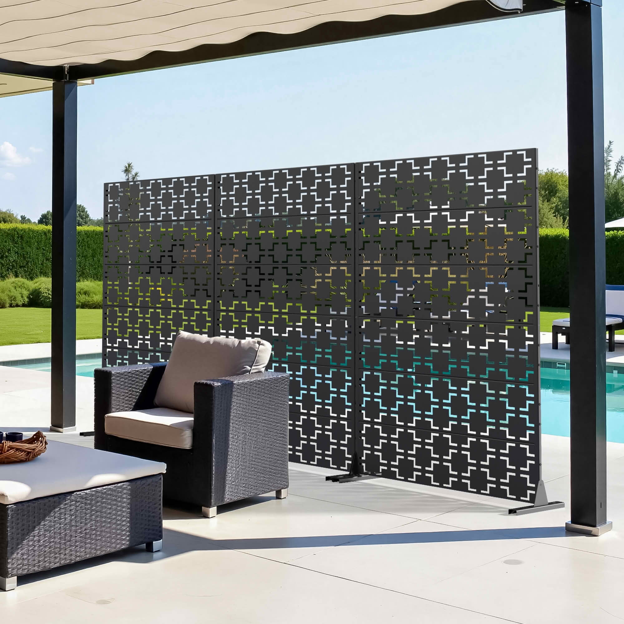 MAYEERTY 72x47x16 Inch Black Galvanized Steel Privacy Screen, 6 Piece Double Sided Set for Outdoor Garden