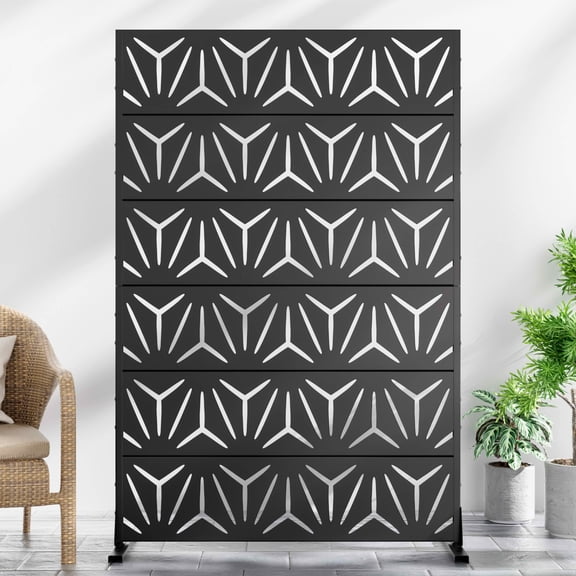 MAYEERTY 72x47x16 Inch Black Galvanized Steel Privacy Screen, 6 Piece Set for Outdoor Garden