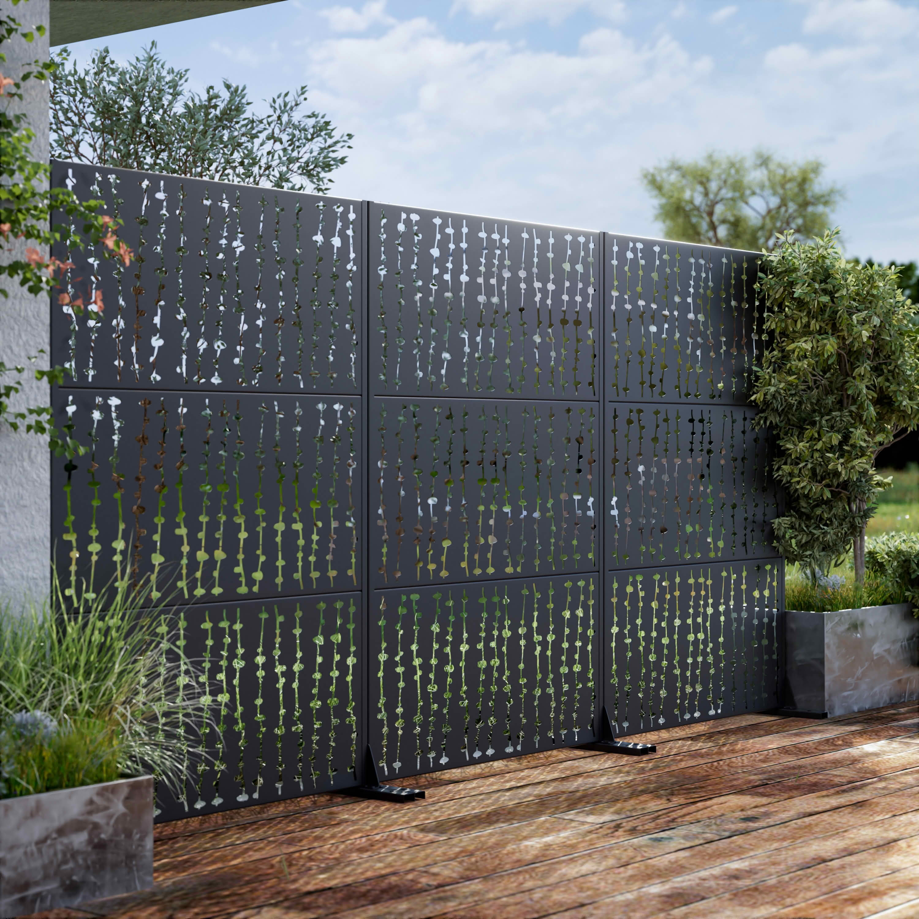 MAYEERTY 72x47x16 Inch Black Galvanized Steel Privacy Screen for Outdoor Patio