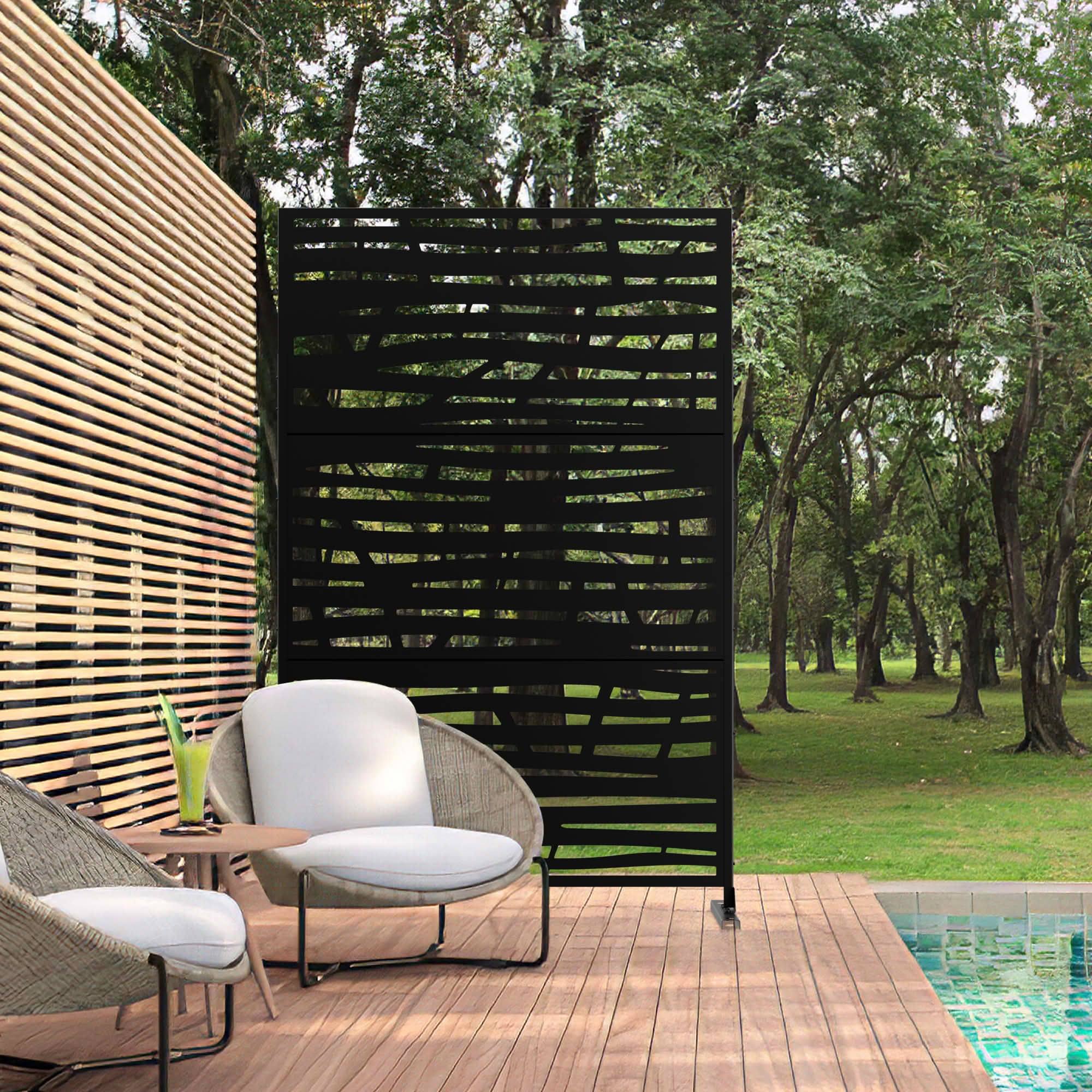 MAYEERTY 72x47x16 Inch Black Jungle Rectangular Galvanized Steel Privacy Screen, 3 Piece Set for Outdoor Garden