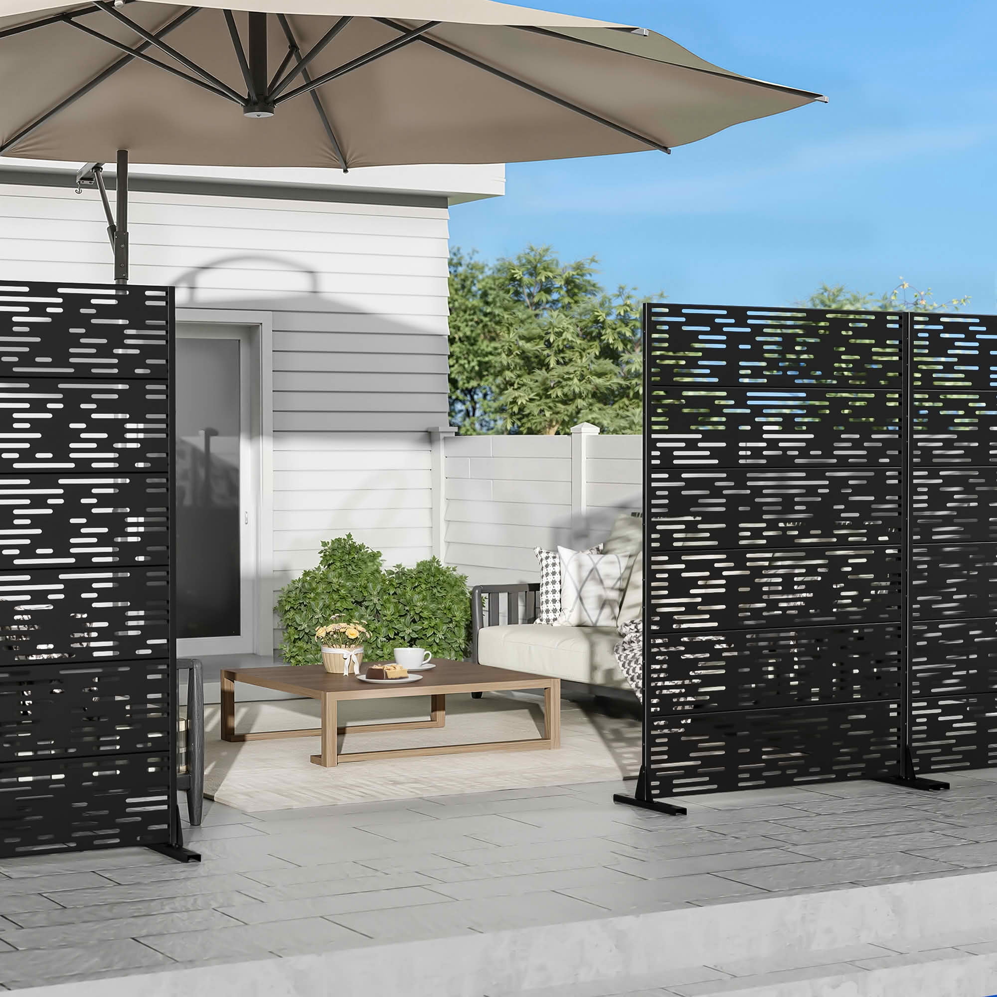 MAYEERTY 72x47x16 Inch Black Light B-Shaped Galvanized Steel Privacy Screen, 6 Piece Set for Outdoor Street