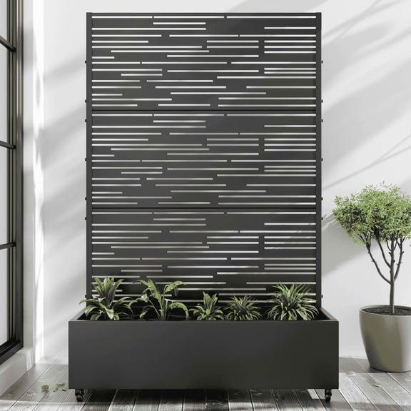 MAYEERTY 72x47x16 Inch Black Metal Rectangular Planter Box with Trellis, 5 Piece Set for Outdoor Garden & Patio
