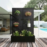 MAYEERTY 72x47x16 Inch Black Metal Rectangular Planter Box with Trellis, 5 Piece Set for Outdoor Garden & Patio