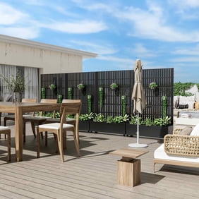 MAYEERTY 72x47x16 Inch Black Metal Rectangular Planter Box with Trellis, 5 Piece Set for Outdoor Garden & Patio