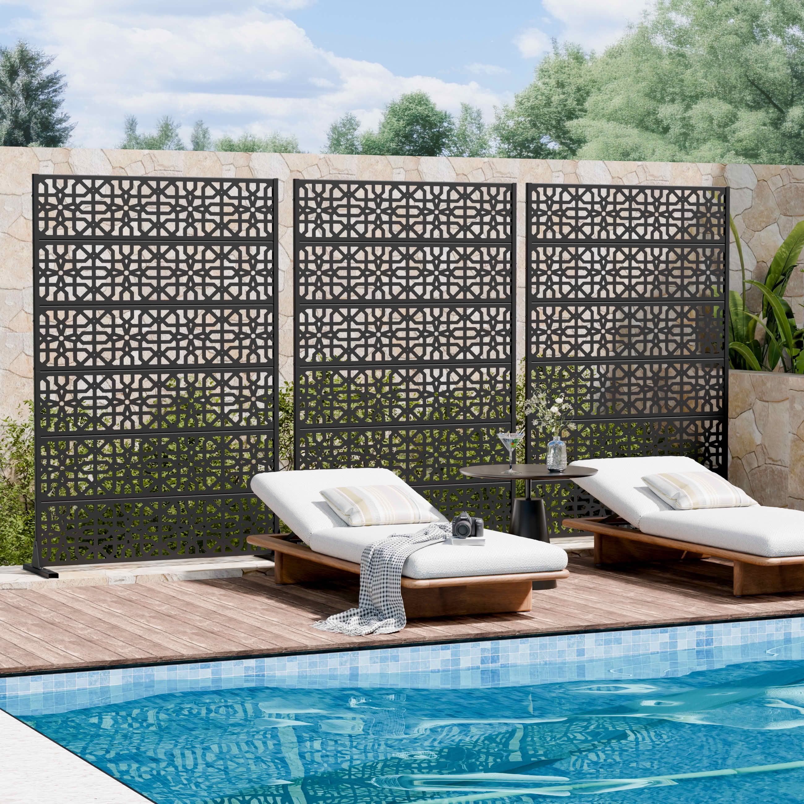 MAYEERTY 72x47x16 Inch Black Perilla Rectangular Galvanized Steel Privacy Screen, 6 Piece Double Sided Set for Outdoor Garden