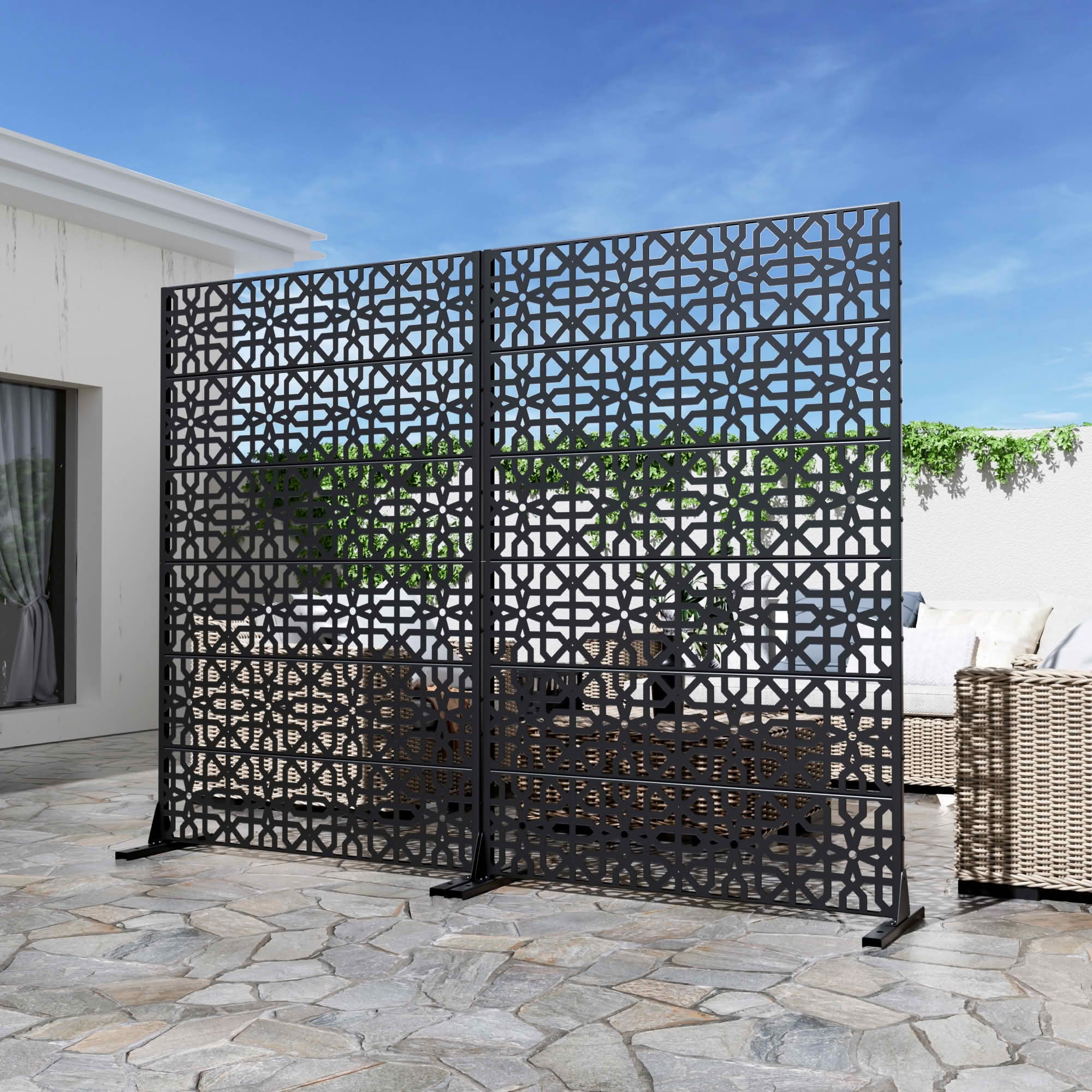 MAYEERTY 72x47x16 Inch Black Perilla Rectangular Galvanized Steel Privacy Screen, 6 Piece Set for Outdoor Garden