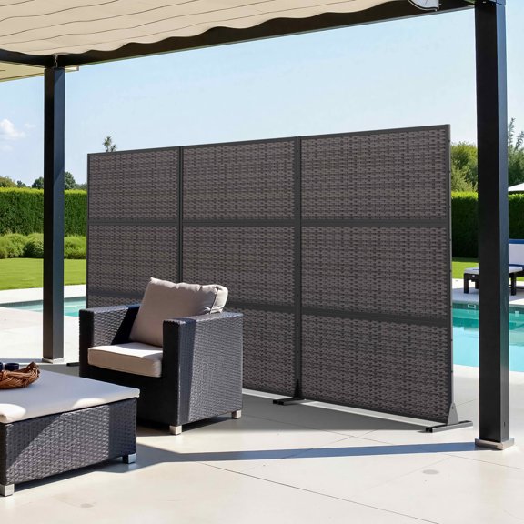 MAYEERTY 72x47x16 Inch Black Rattan Cross Woven Privacy Screen, 3 Piece Set for Outdoor Patio