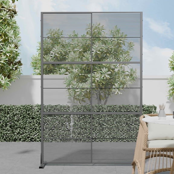 MAYEERTY 72x47x16 Inch Black Rattan Horizontal Stripe Privacy Screen, 3 Piece Set for Outdoor Patio