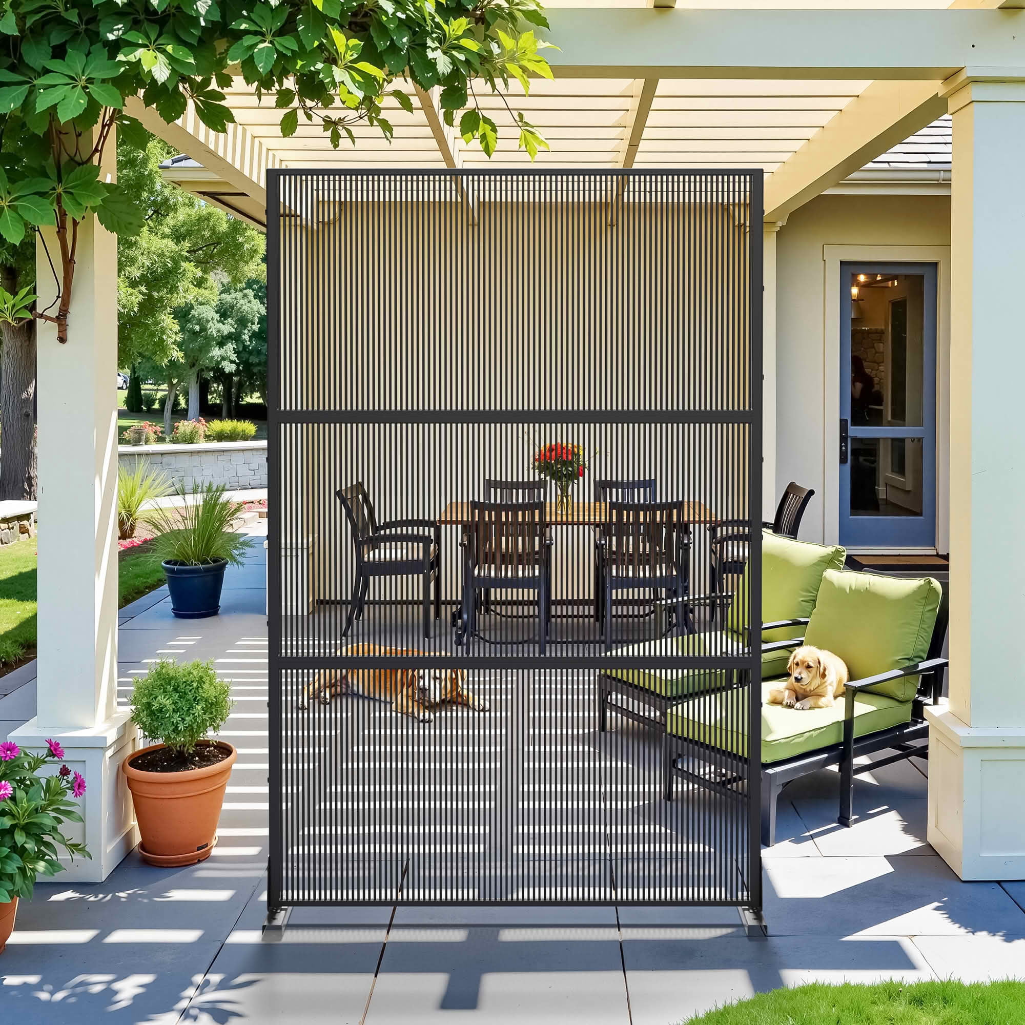MAYEERTY 72x47x16 Inch Black Rattan Vertical Stripe Privacy Screen, 3 Piece Set for Outdoor Patio