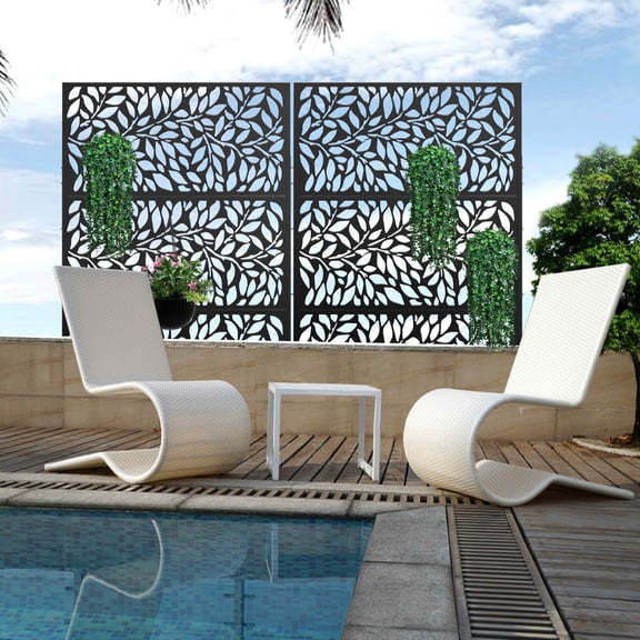 MAYEERTY 72x47x16 Inch Black Spring Leaf Galvanized Steel Privacy Screen for Outdoor Patio