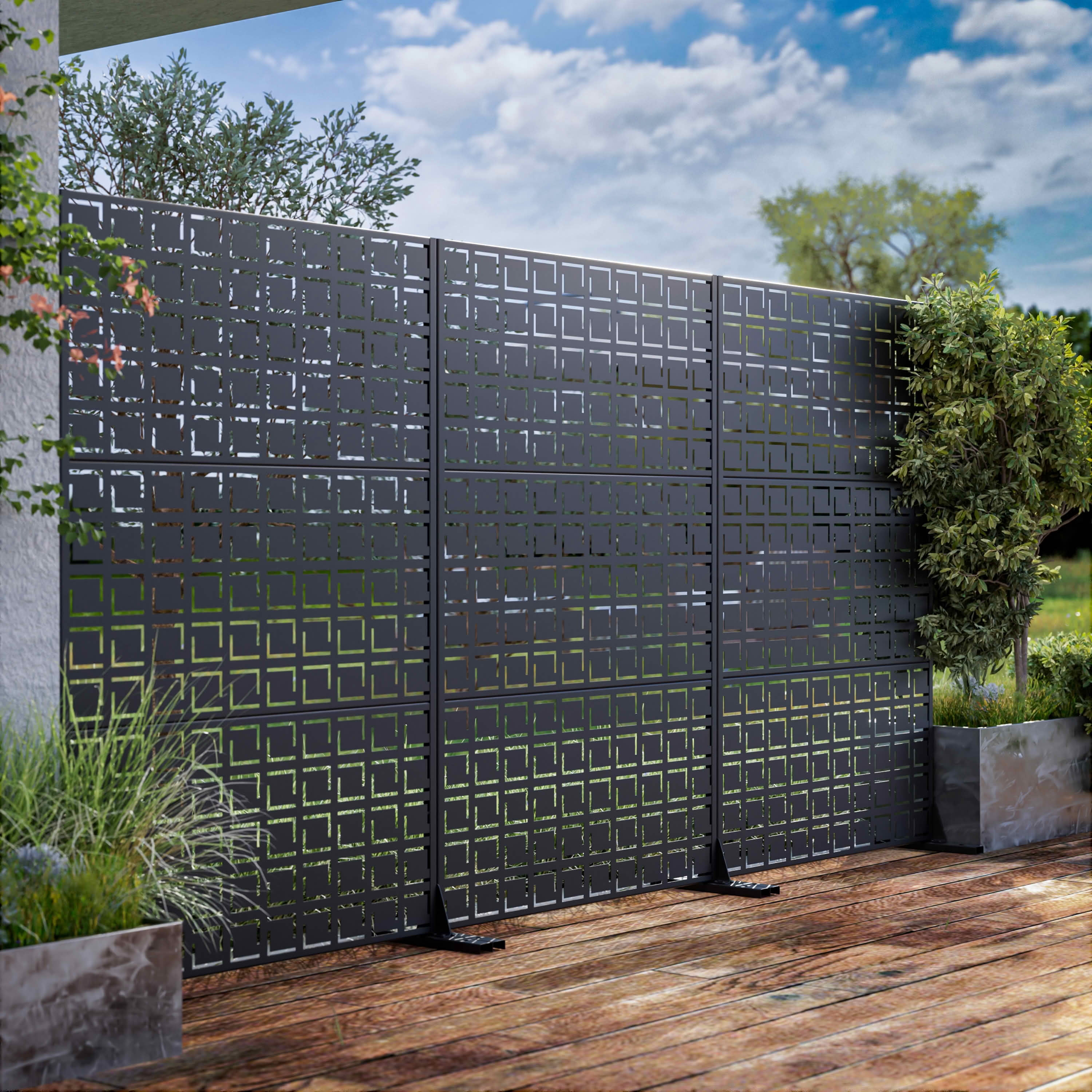 MAYEERTY 72x47x16 Inch Black Square-Shaped Galvanized Steel Privacy Screen for Outdoor Street
