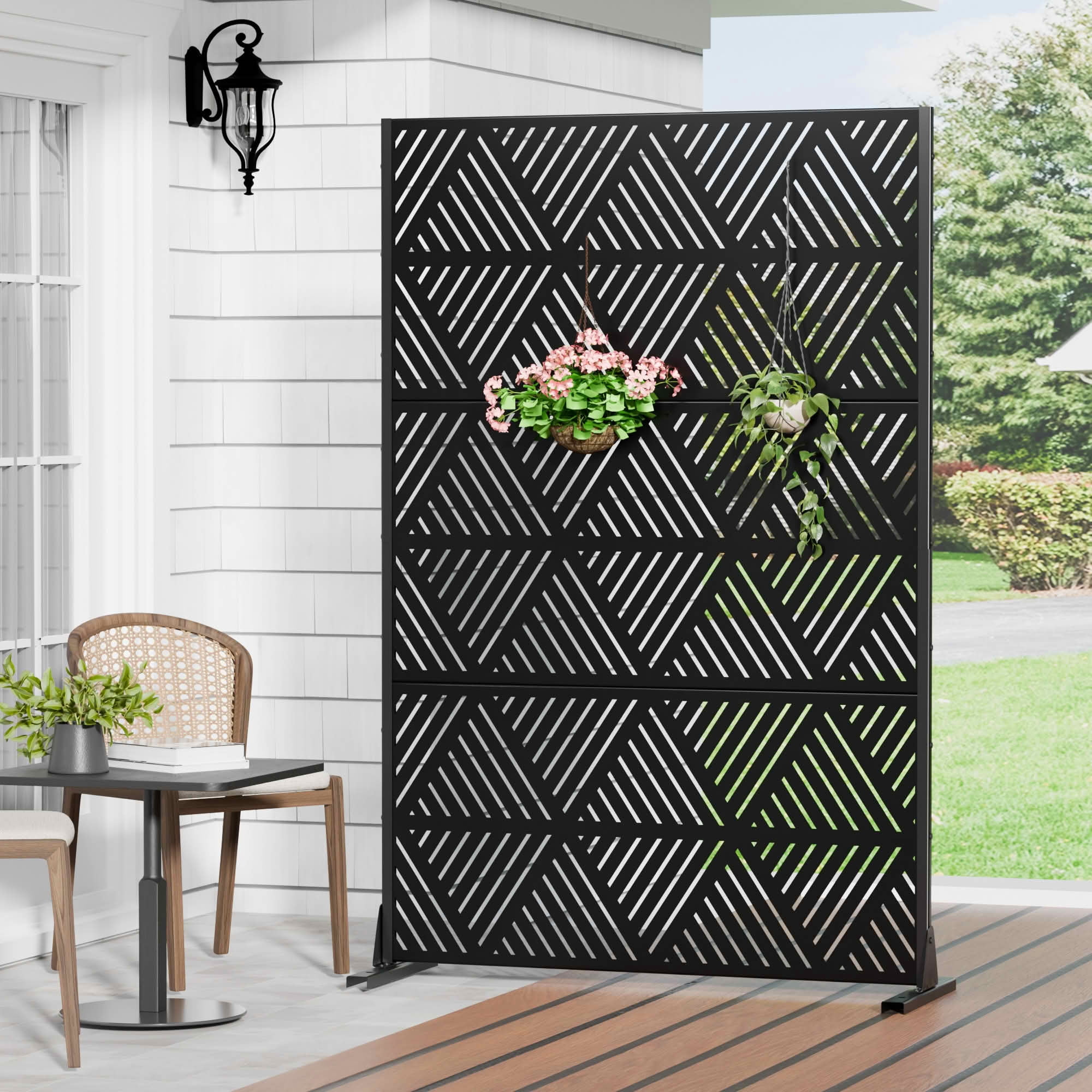 MAYEERTY 72x47x16 Inch Black Triangle Light Galvanized Steel Privacy Screen for Outdoor Street
