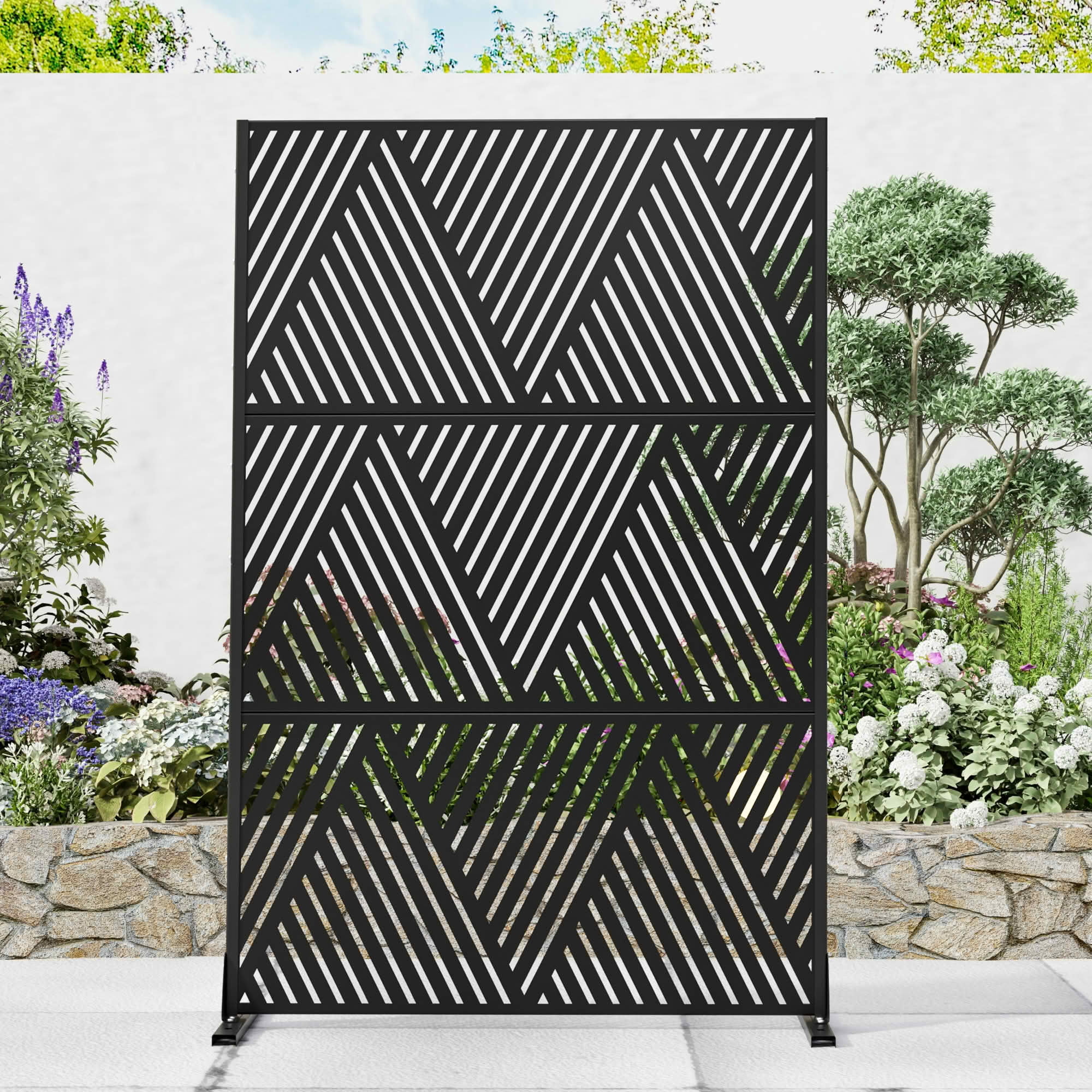 MAYEERTY 72x47x16 Inch Black Triangle V-Shaped Galvanized Steel Privacy Screen for Outdoor Street