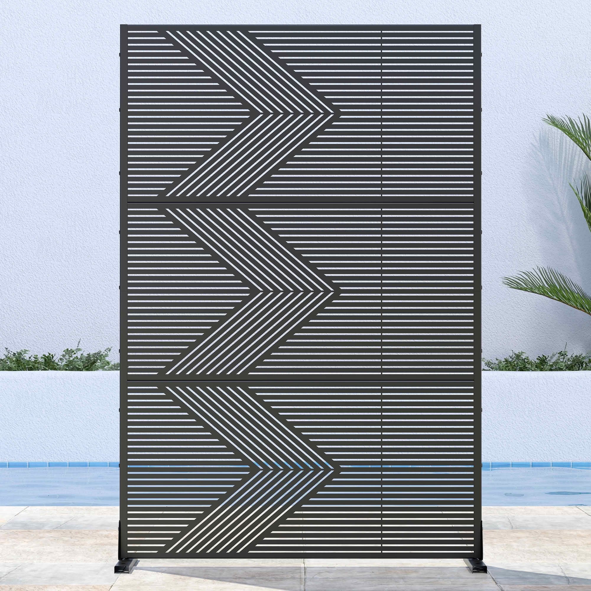MAYEERTY 72x47x16 Inch Black Twill V-Shaped Galvanized Steel Privacy Screen for Outdoor Street