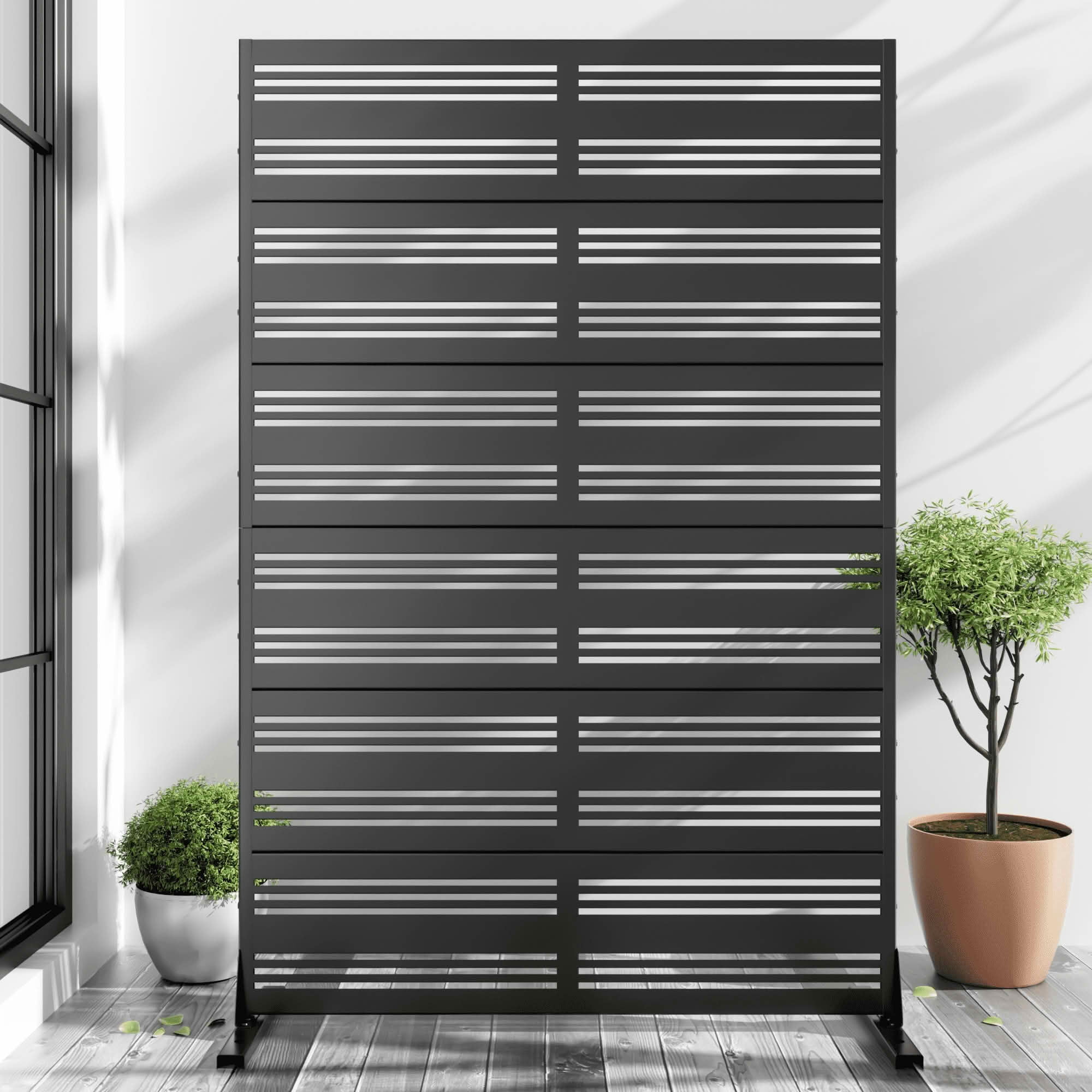 MAYEERTY 72x47x16 Inch Black Wide 1 Narrow 2 Louvered Galvanized Steel Privacy Screen, 6 Piece Set for Outdoor Street