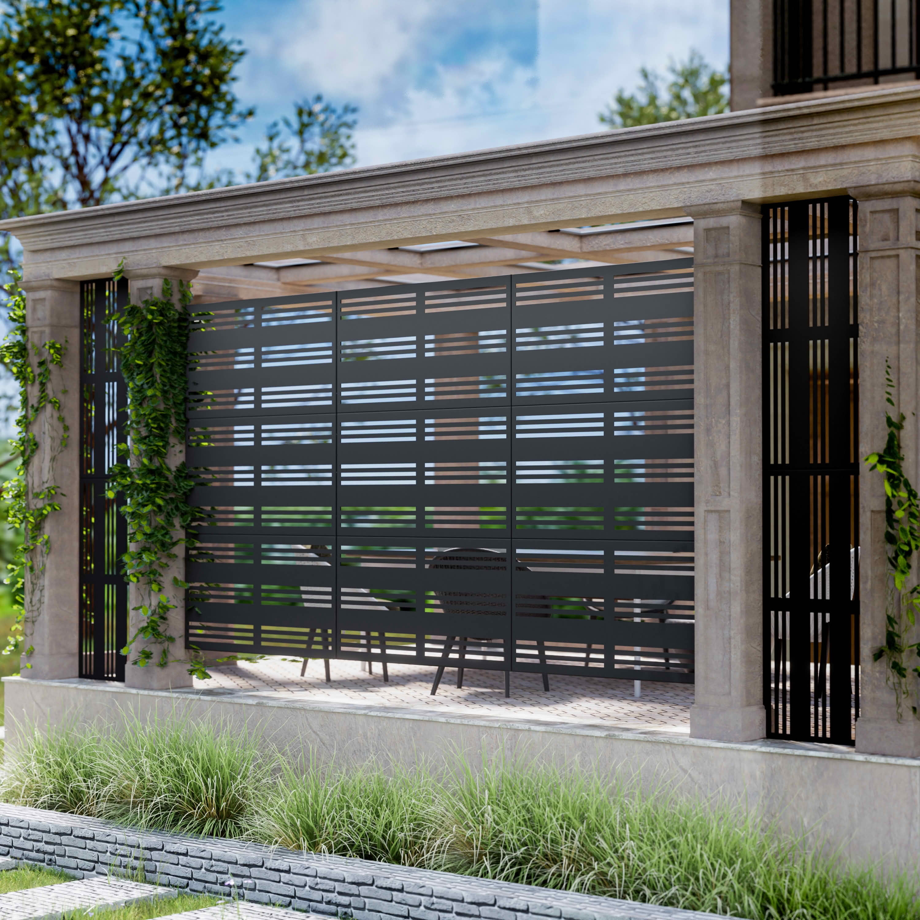 MAYEERTY 72x47x16 Inch Black Wide 1 Narrow 2 Louvered Galvanized Steel Privacy Screen for Outdoor Street