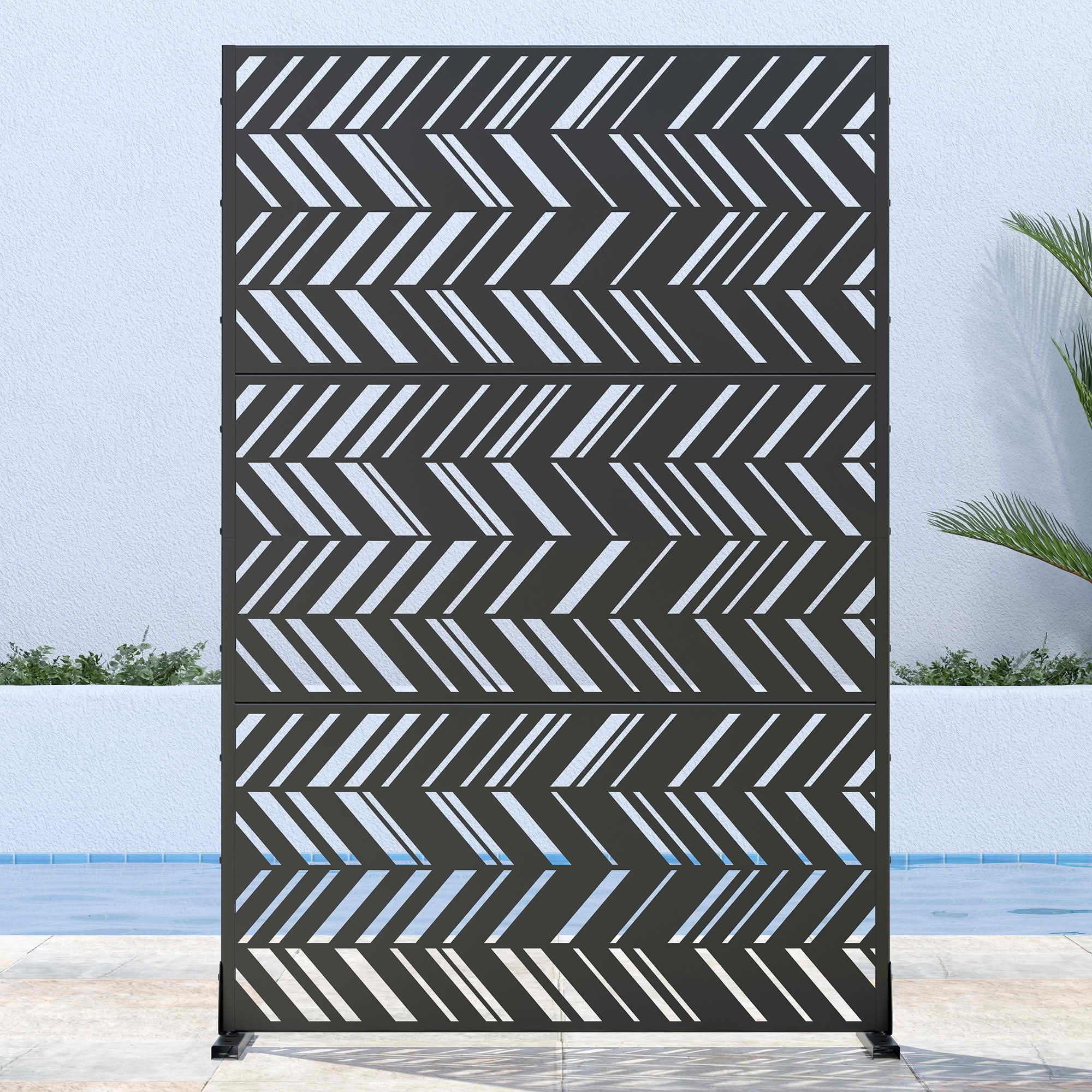 MAYEERTY 72x47x16 Inch Black Wide-Narrow Twill V-Shaped Galvanized Steel Privacy Screen for Outdoor Street