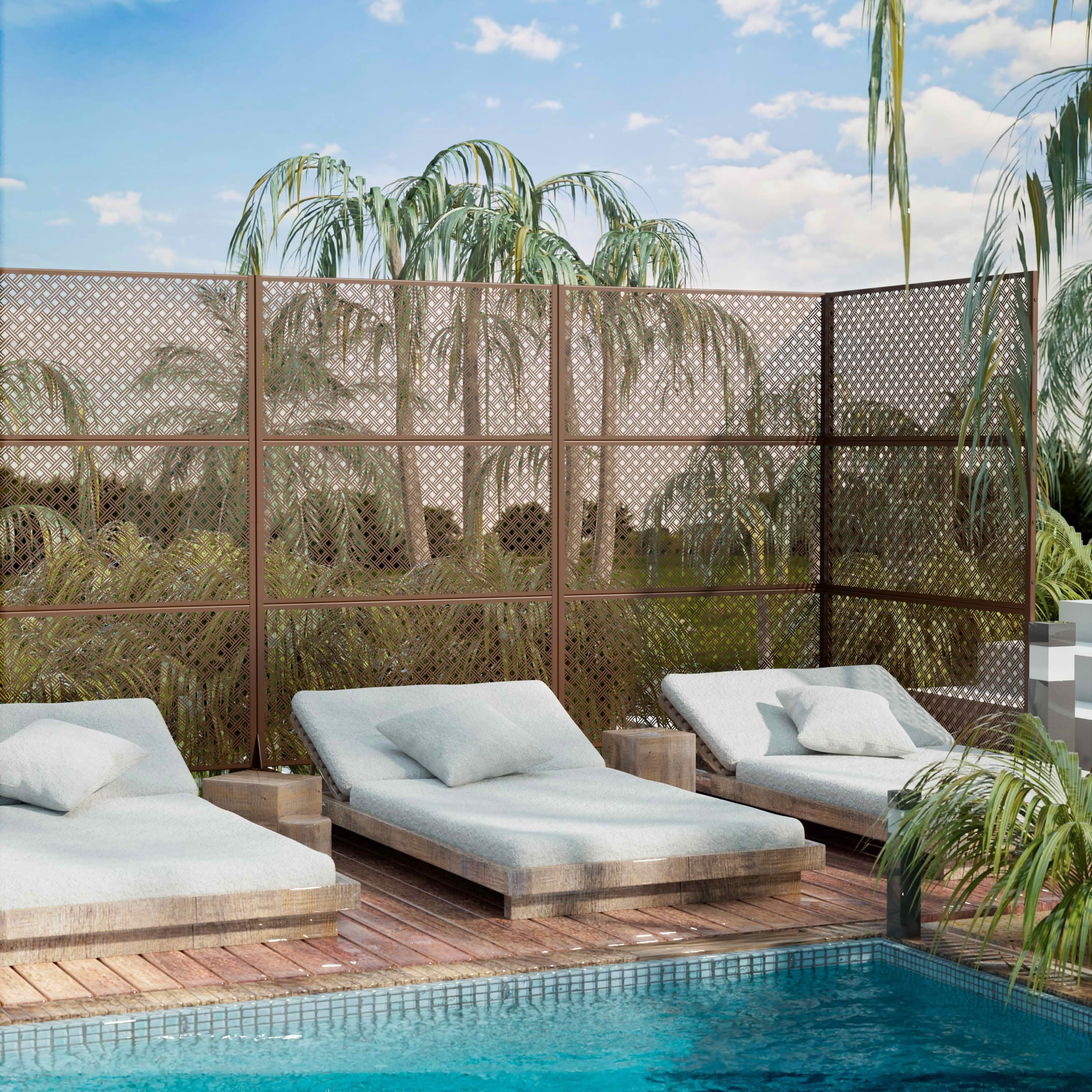 MAYEERTY 72x47x16 Inch Brown 2-Grid Woven Rectangular Galvanized Steel Privacy Screen, 3 Piece Set for Outdoor Garden