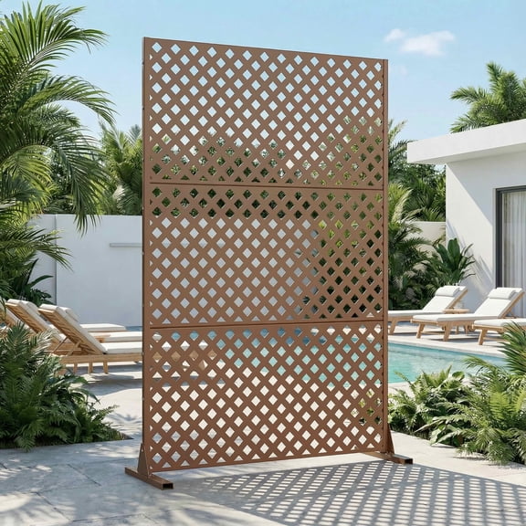 MAYEERTY 72x47x16 Inch Brown Diamond Rectangular Galvanized Steel Privacy Screen, 3 Piece Set for Outdoor Garden