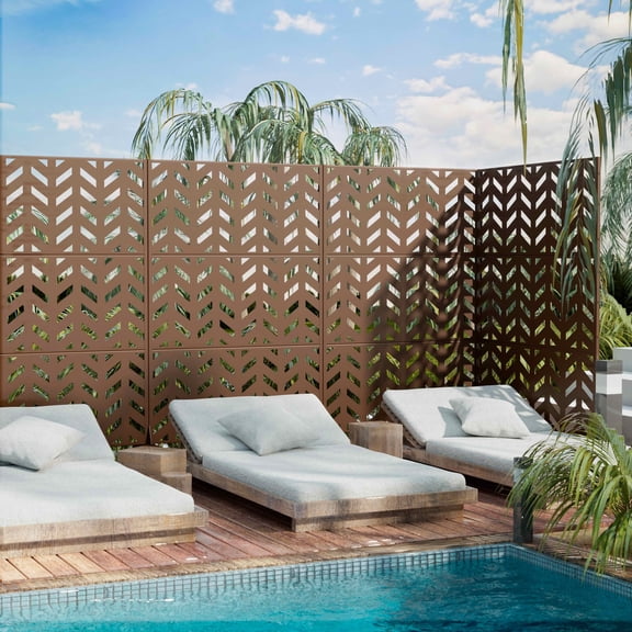 MAYEERTY 72x47x16 Inch Brown Fishbone Galvanized Steel Privacy Screen for Outdoor Street