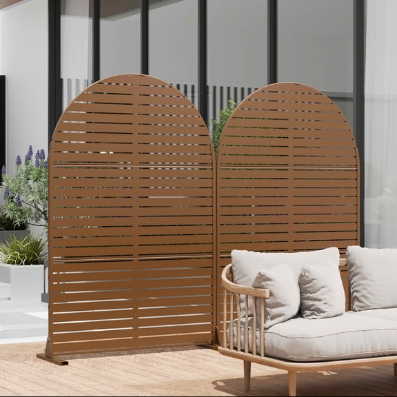 MAYEERTY 72x47x16 Inch Brown Louvered Arched Galvanized Steel Privacy Screen, 3 Piece Set for Outdoor Street