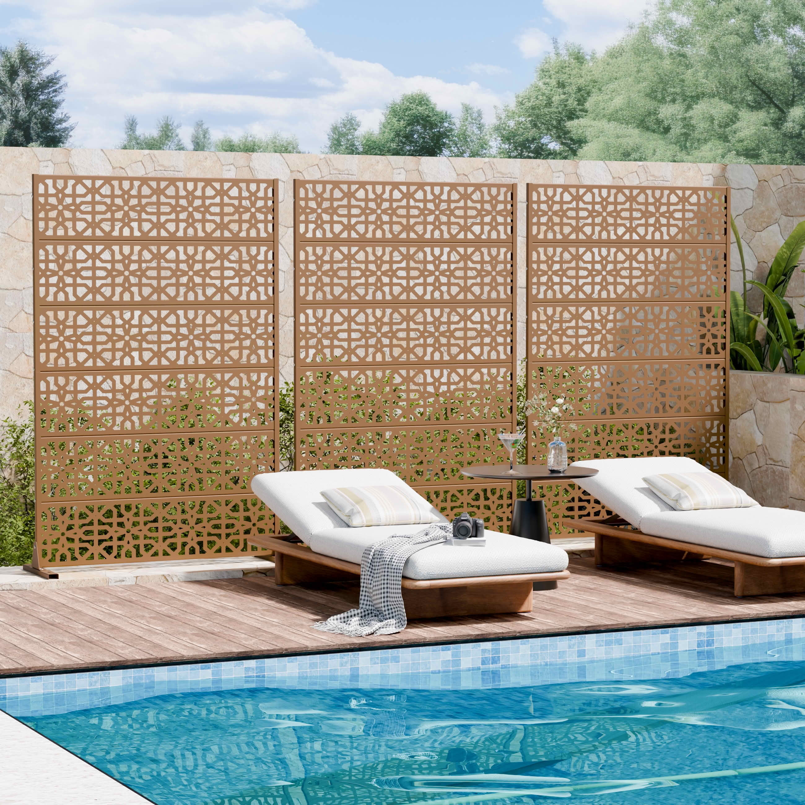 MAYEERTY 72x47x16 Inch Brown Perilla Rectangular Galvanized Steel Privacy Screen, 6 Piece Double Sided Set for Outdoor Garden