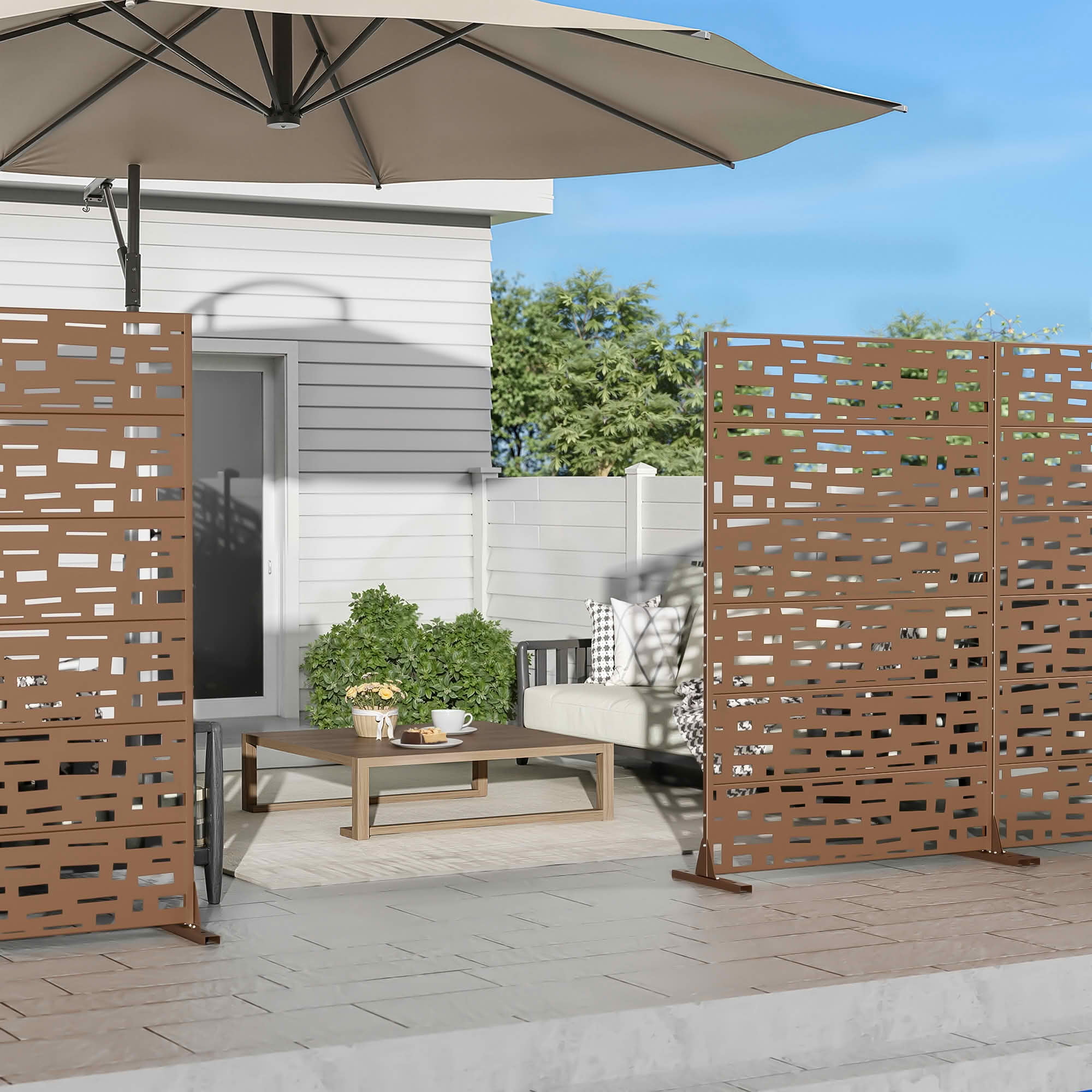 MAYEERTY 72x47x16 Inch Brown Rectangular Galvanized Steel Privacy Screen, 6 Piece Set for Outdoor Street
