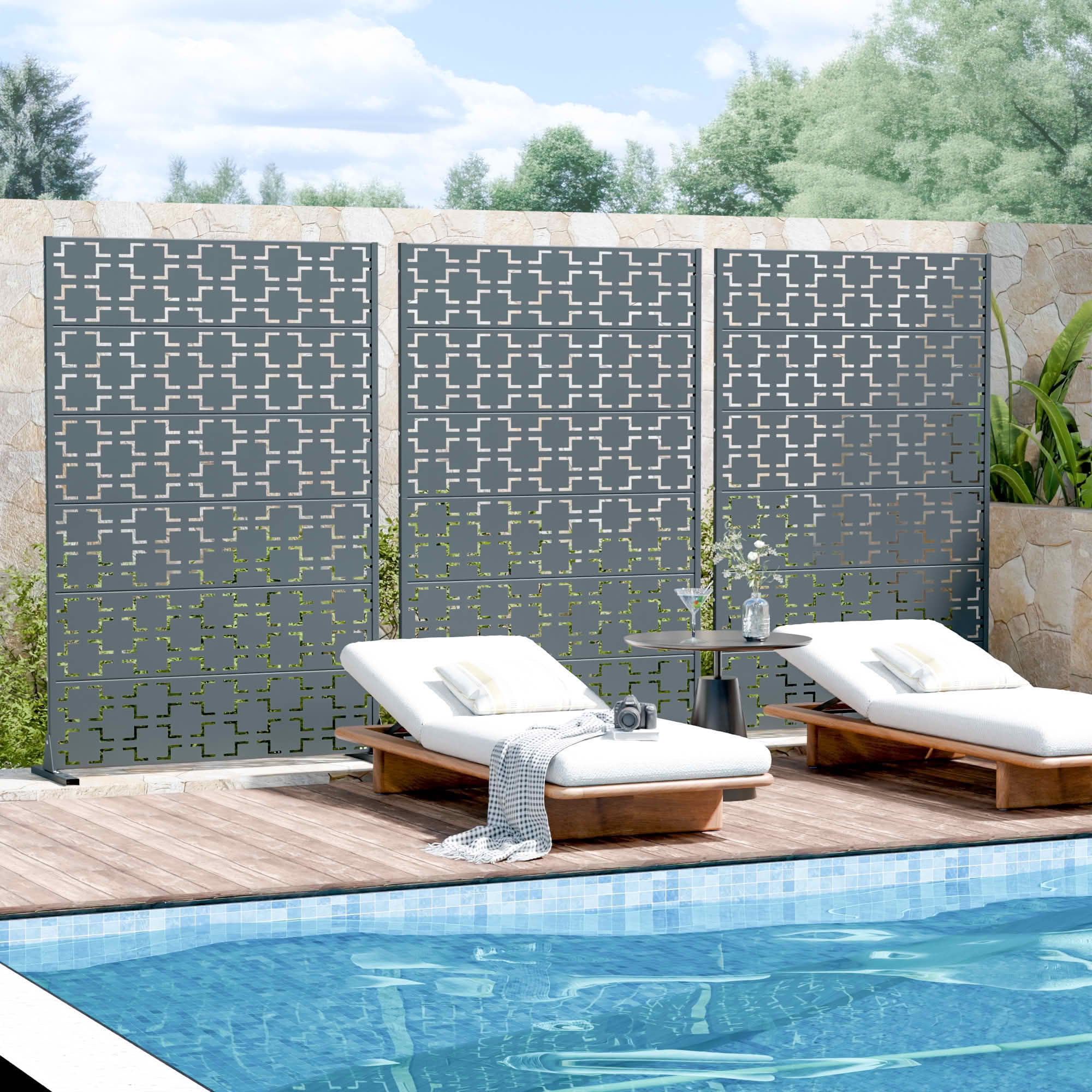 MAYEERTY 72x47x16 Inch Cambrian Gray Galvanized Steel Privacy Screen, 6 Piece Set for Outdoor Garden