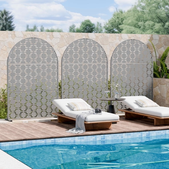 MAYEERTY 72x47x16 Inch Gray Arched Galvanized Steel Privacy Screen, 3 Piece Set for Outdoor Garden