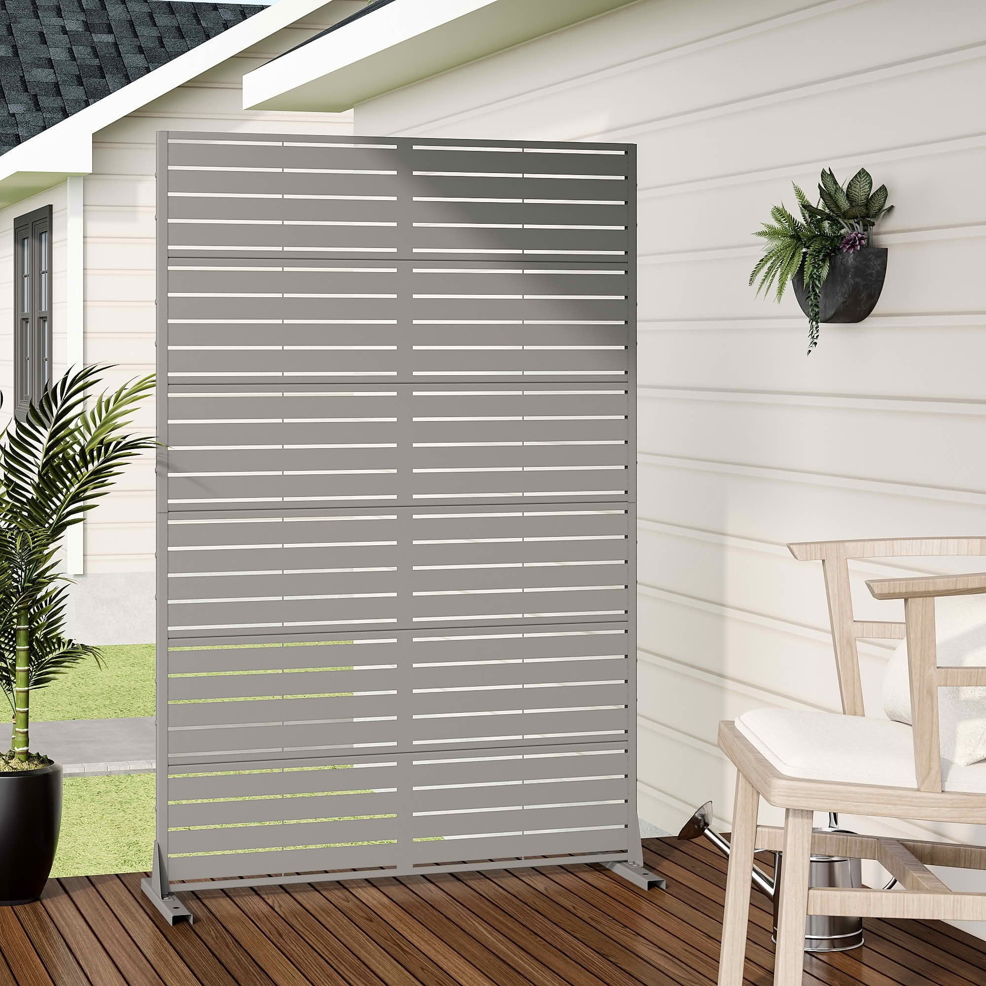 MAYEERTY 72x47x16 Inch Gray Louvered Rectangular Galvanized Steel Privacy Screen, 6 Piece Set for Outdoor Street