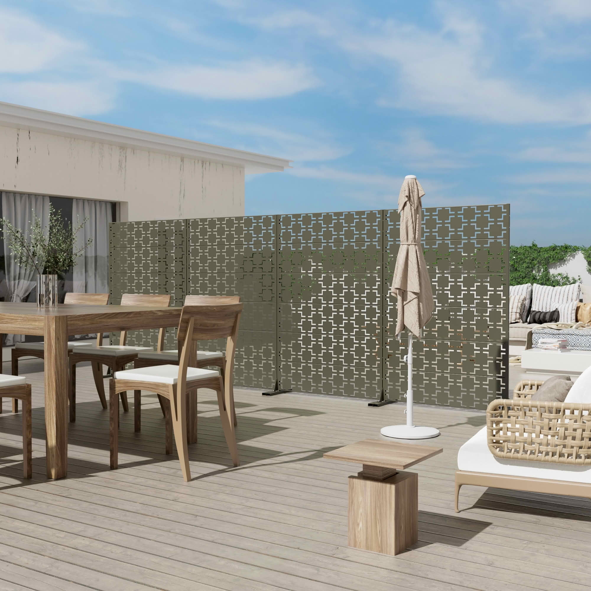 MAYEERTY 72x47x16 Inch Olive Gray Galvanized Steel Privacy Screen, 6 Piece Set for Outdoor Garden