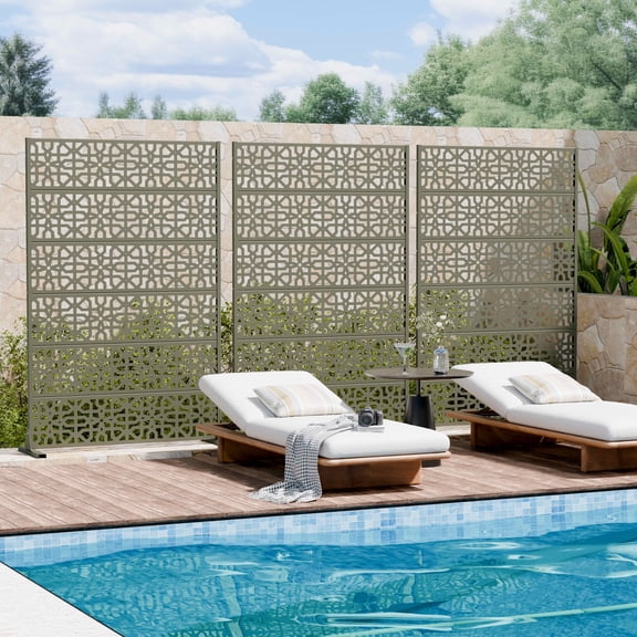 MAYEERTY 72x47x16 Inch Olive Gray Perilla Rectangular Galvanized Steel Privacy Screen, 6 Piece Set for Outdoor Garden