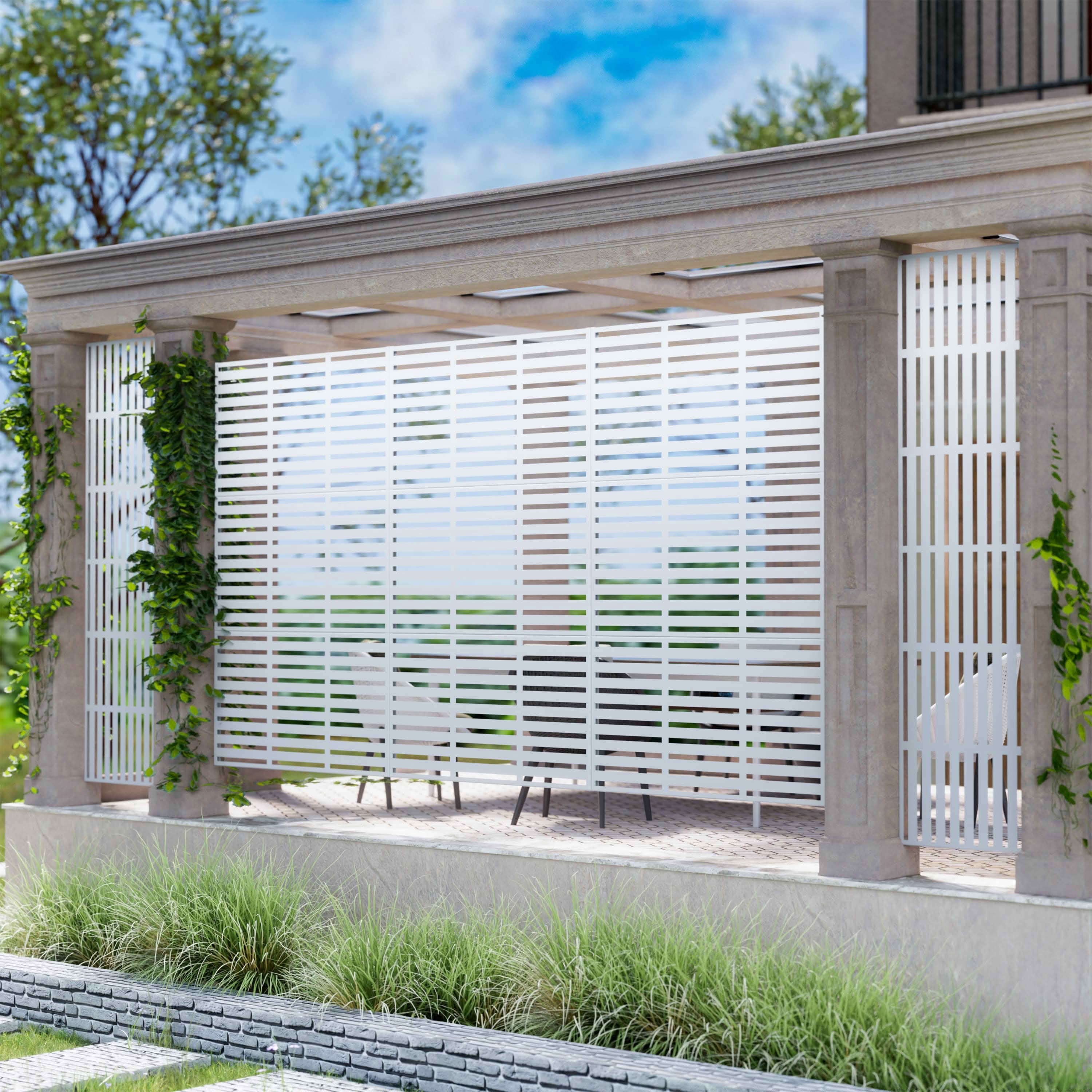 MAYEERTY 72x47x16 Inch White 3-Fold Louvered Galvanized Steel Privacy Screen for Outdoor Street