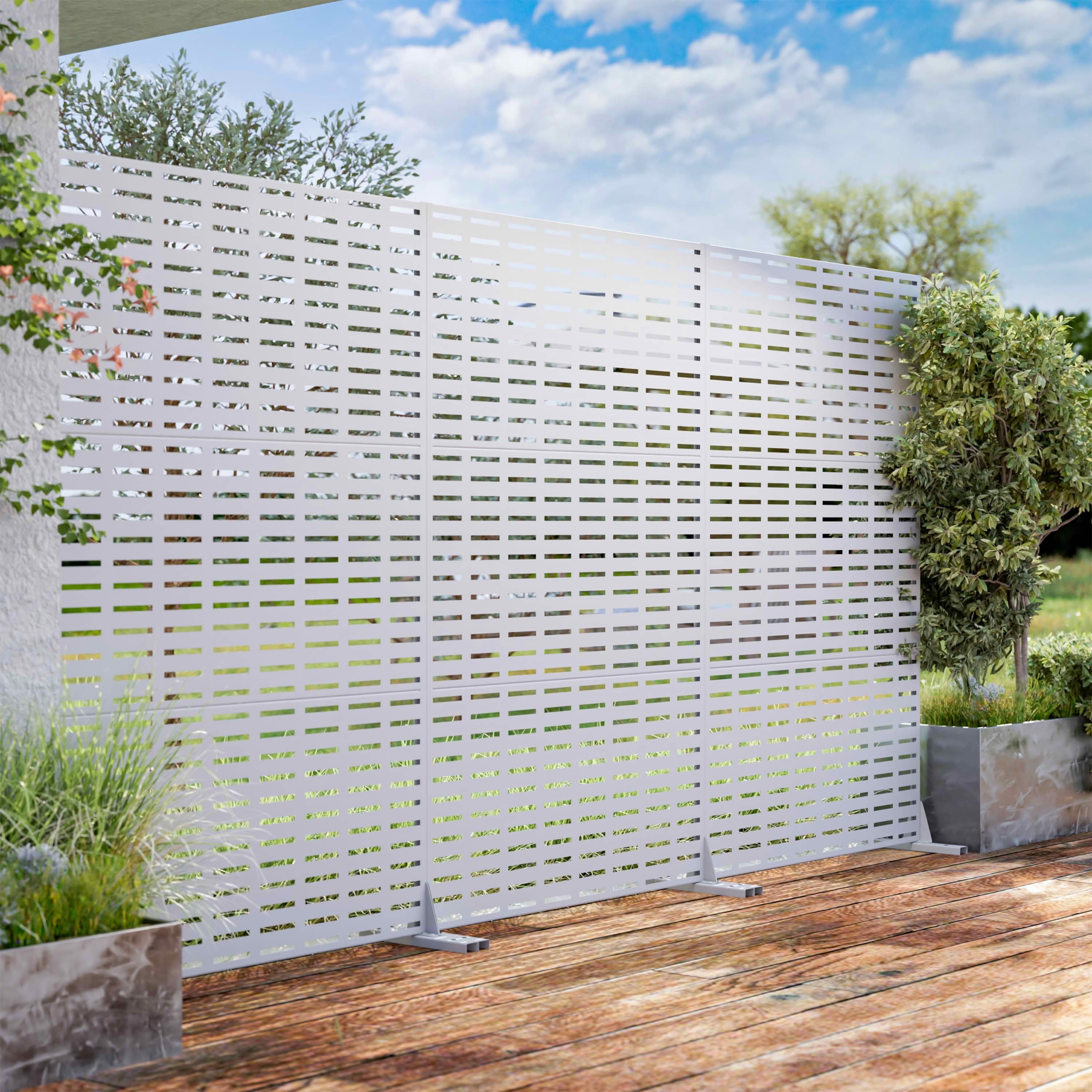 MAYEERTY 72x47x16 Inch White Grid Galvanized Steel Privacy Screen for Outdoor Patio