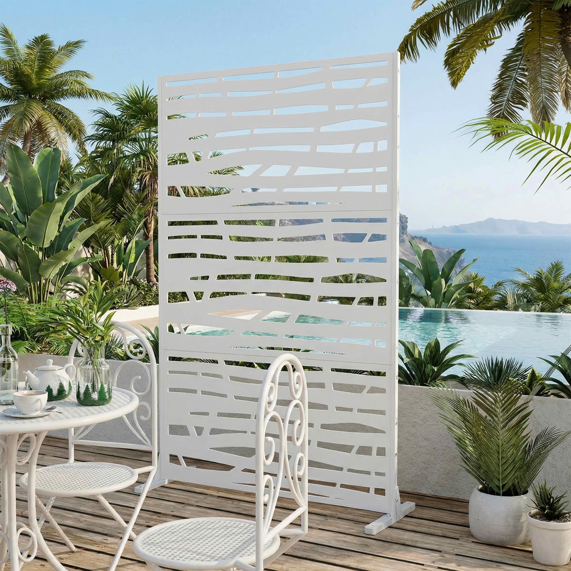 MAYEERTY 72x47x16 Inch White Jungle Rectangular Galvanized Steel Privacy Screen, 3 Piece Set for Outdoor Garden
