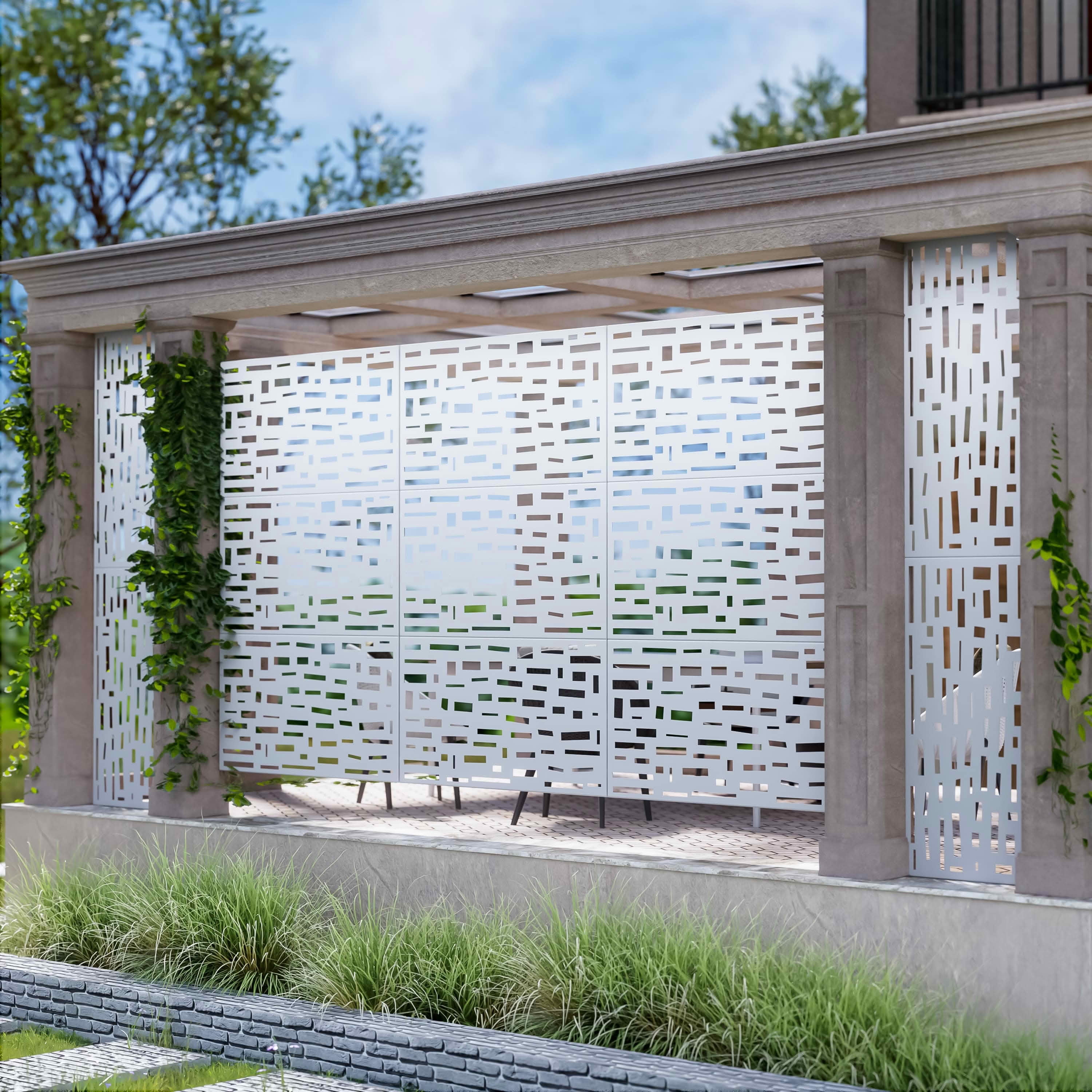 MAYEERTY 72x47x16 Inch White Rectangular Galvanized Steel Privacy Screen, 6 Piece Set for Outdoor Street