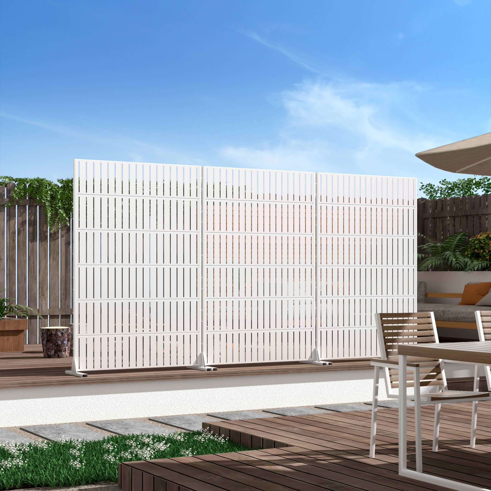 MAYEERTY 72x47x16 Inch White Vertical Fence Galvanized Steel Privacy Screen, 6 Piece Set for Outdoor Garden